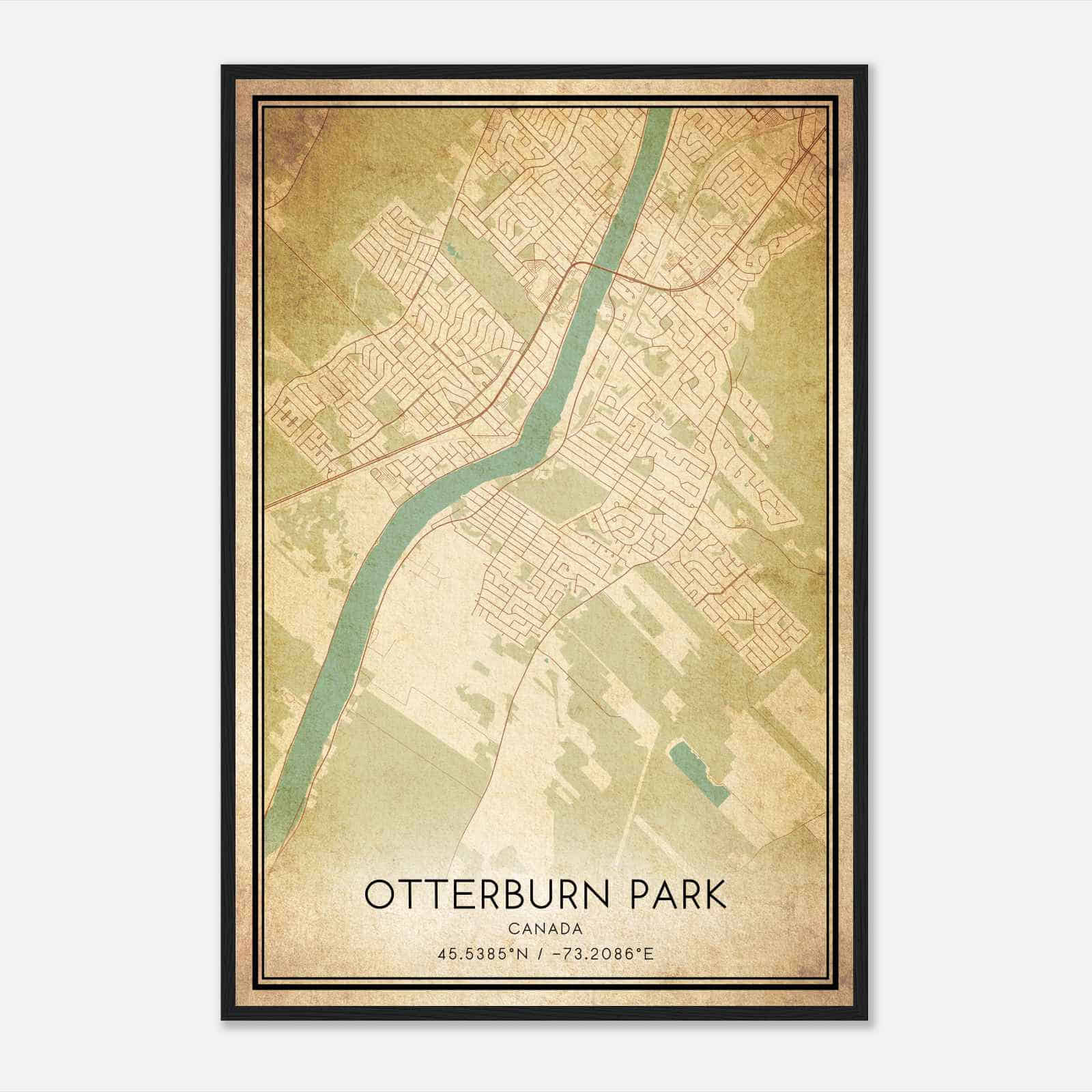Vintage Otterburn Park Canada Map Poster, Otterburn Park City Road Wall Art Print