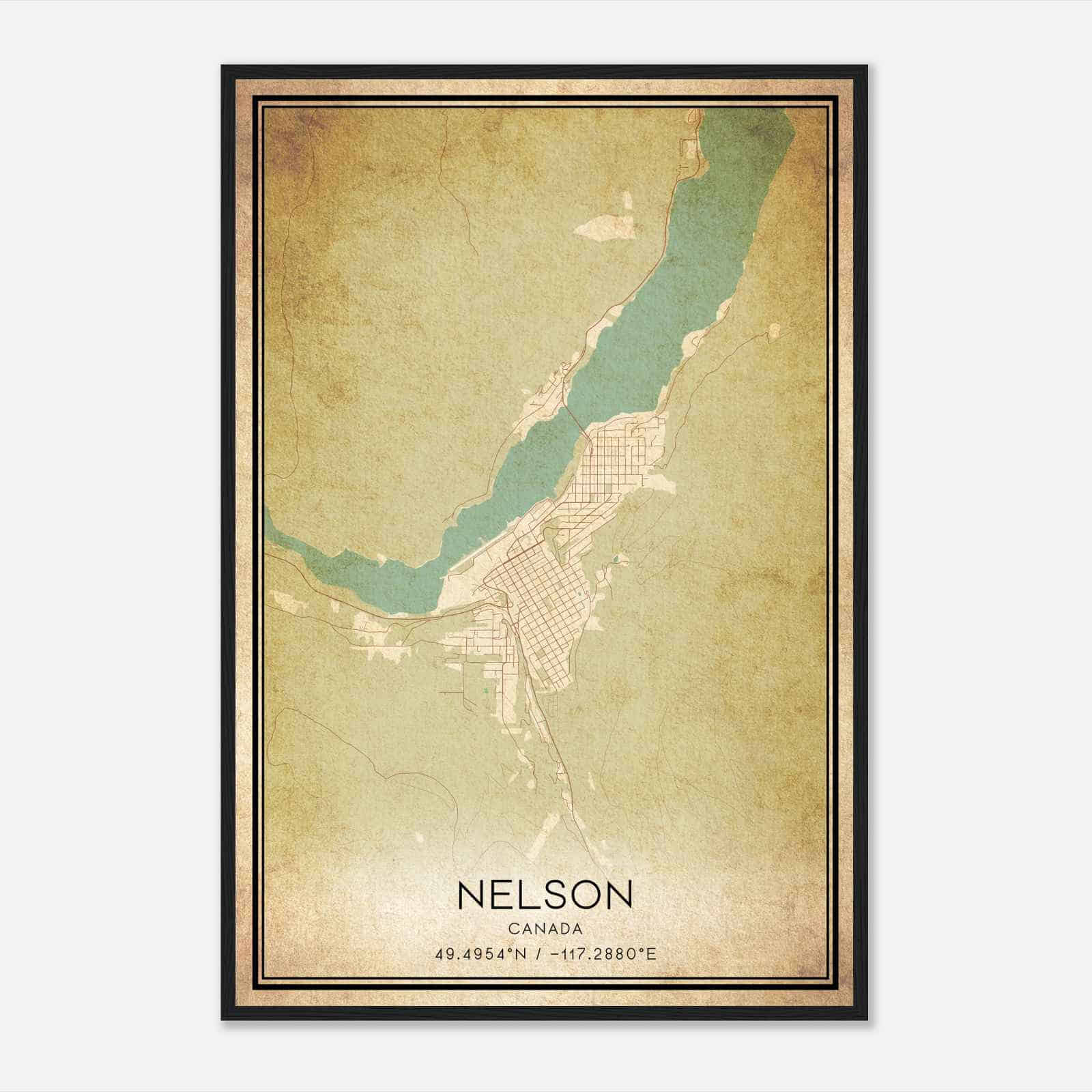 Vintage Nelson Canada Map Poster, Nelson City Road Wall Art Print