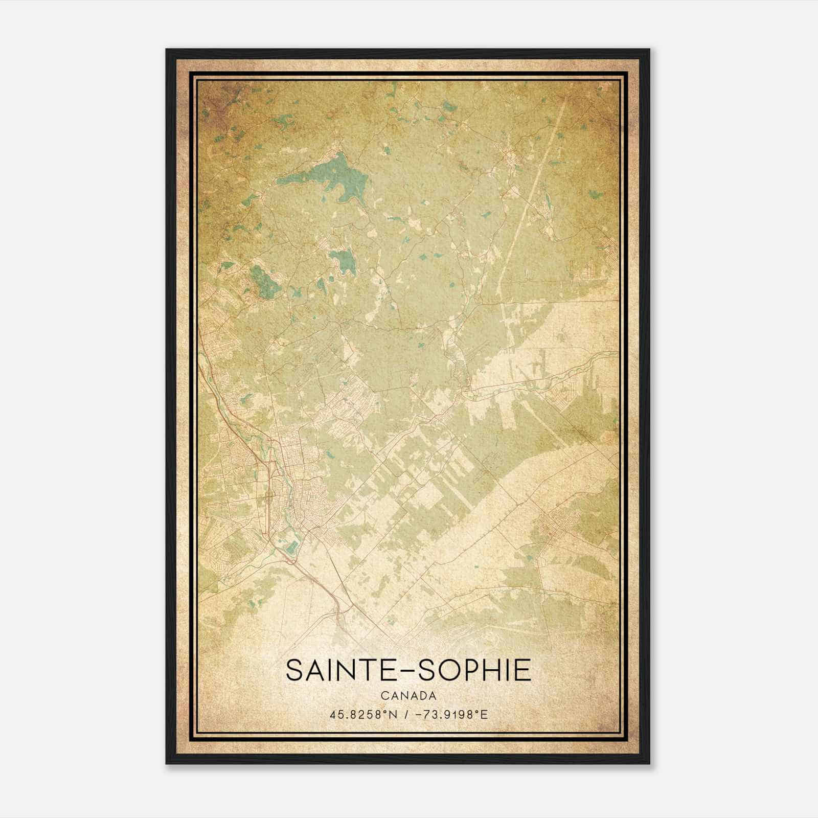 Vintage Sainte-Sophie Canada Map Poster, Sainte-Sophie City Road Wall Art Print