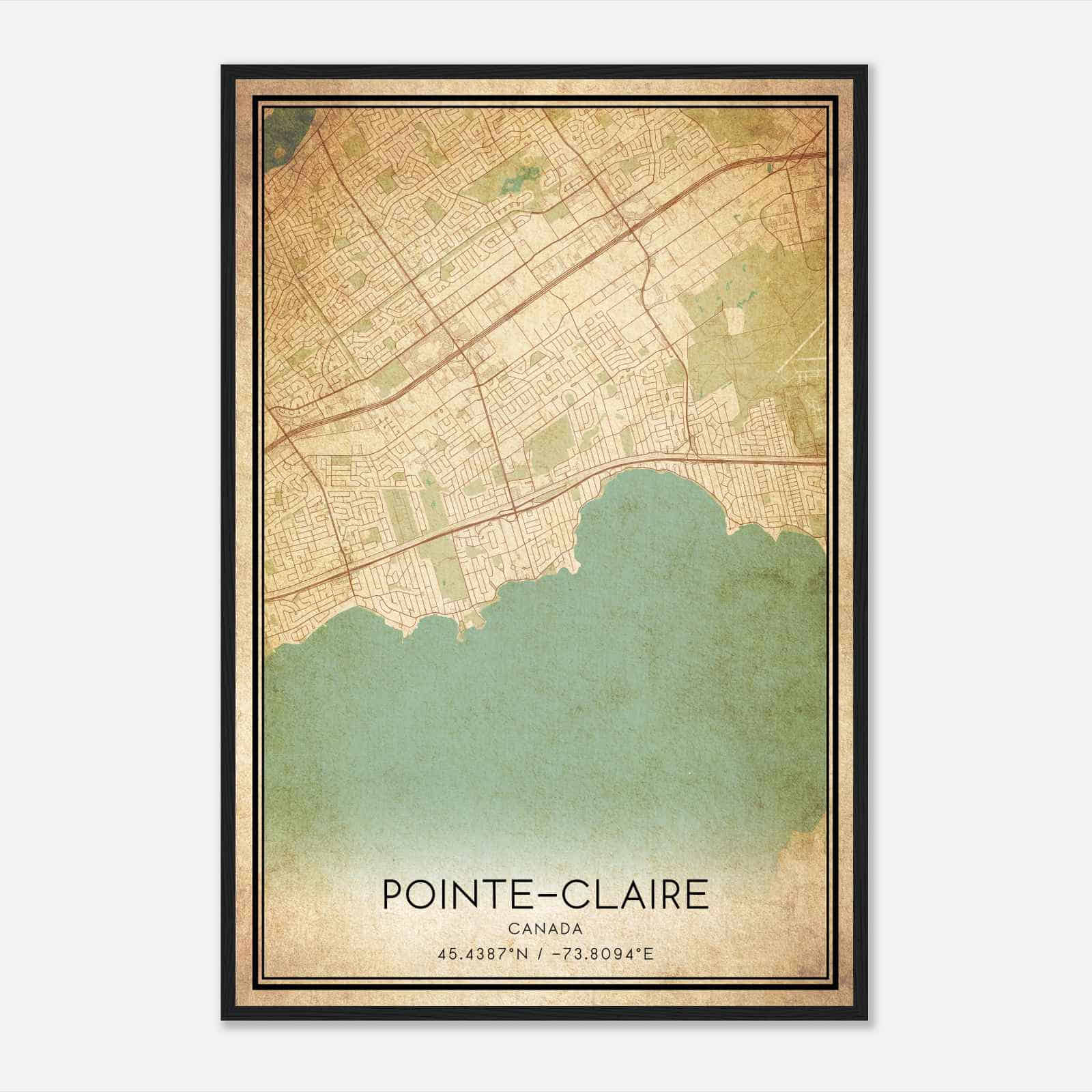Vintage Pointe-Claire Canada Map Poster, Pointe-Claire City Road Wall Art Print