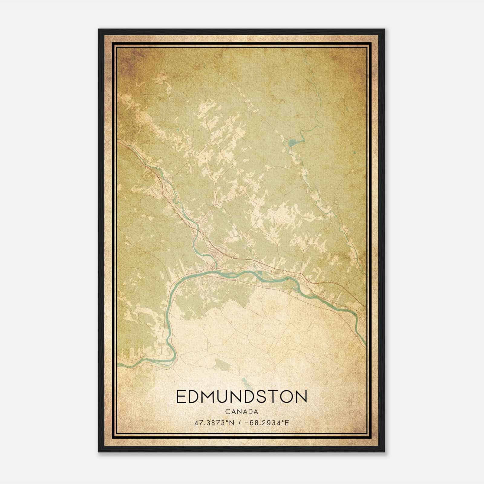 Vintage Edmundston Canada Map Poster, Edmundston City Road Wall Art Print