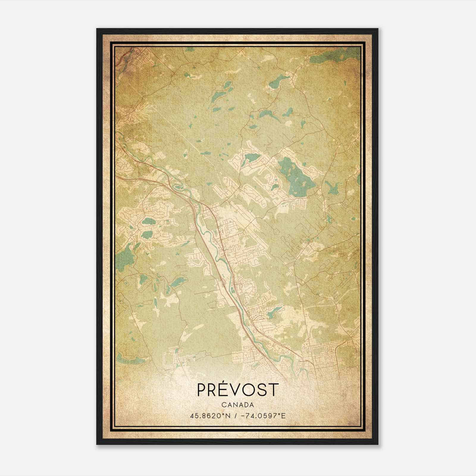 Vintage Prevost Canada Map Poster, Prevost City Road Wall Art Print