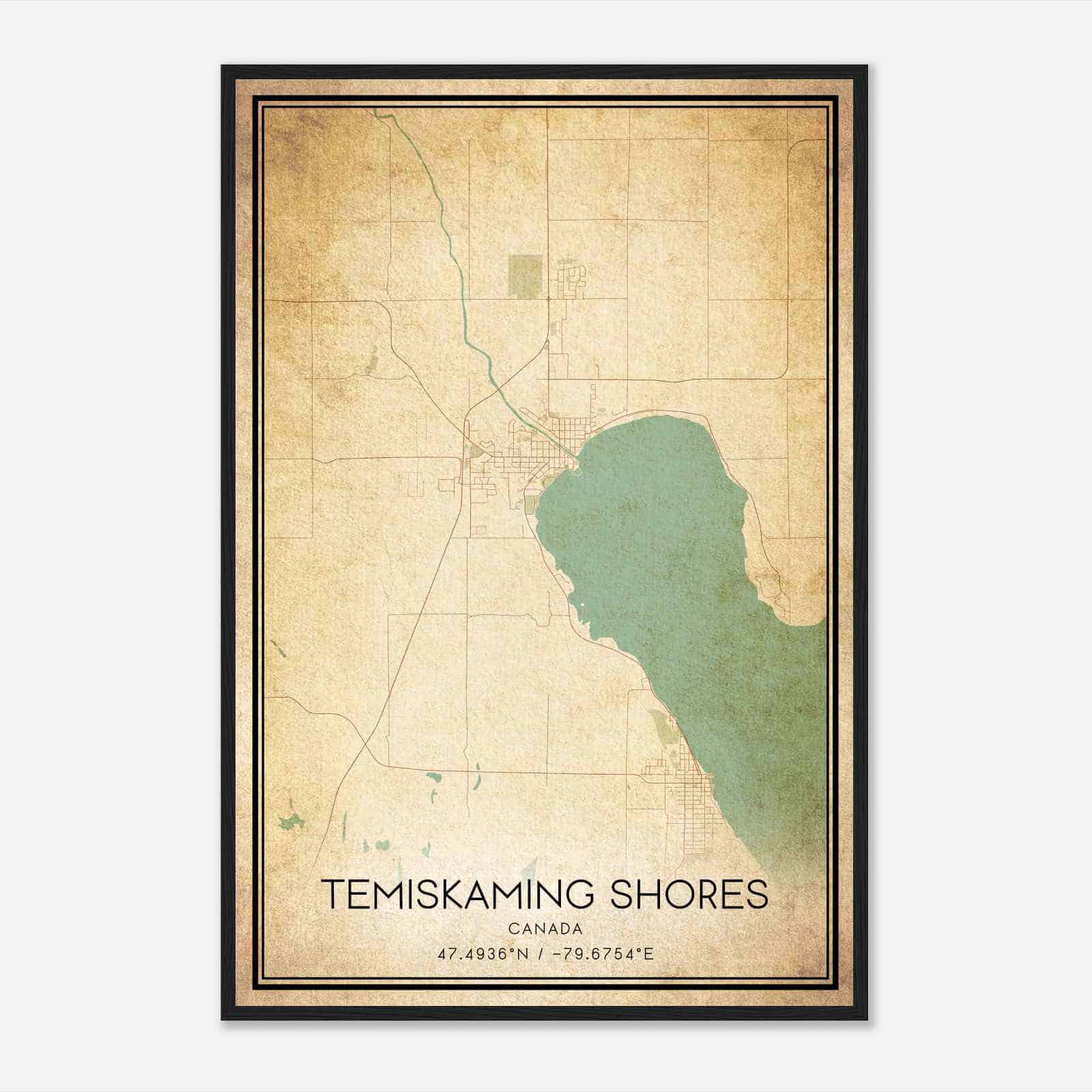 Vintage Temiskaming Shores Canada Map Poster, Temiskaming Shores City Road Wall Art Print