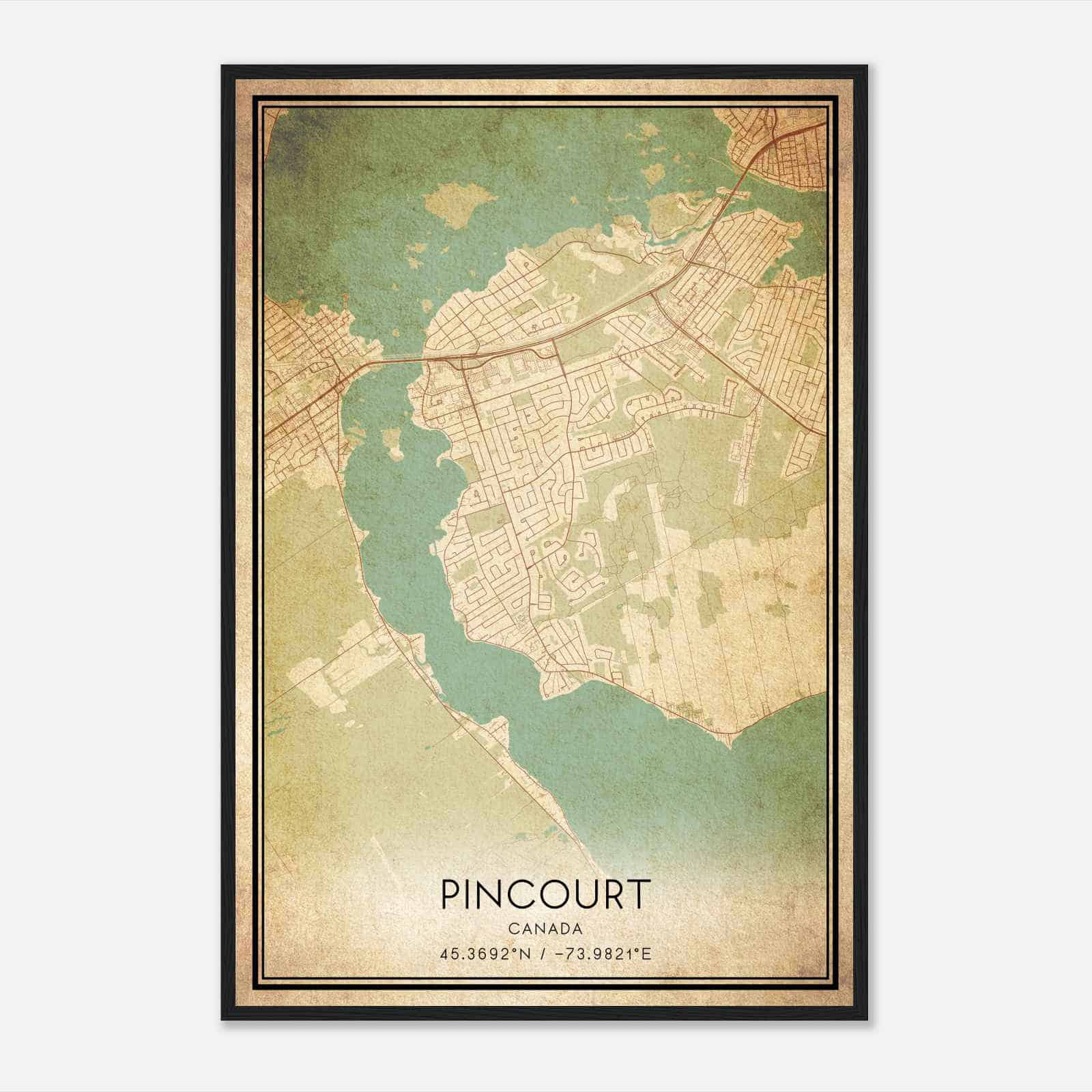 Vintage Pincourt Canada Map Poster, Pincourt City Road Wall Art Print