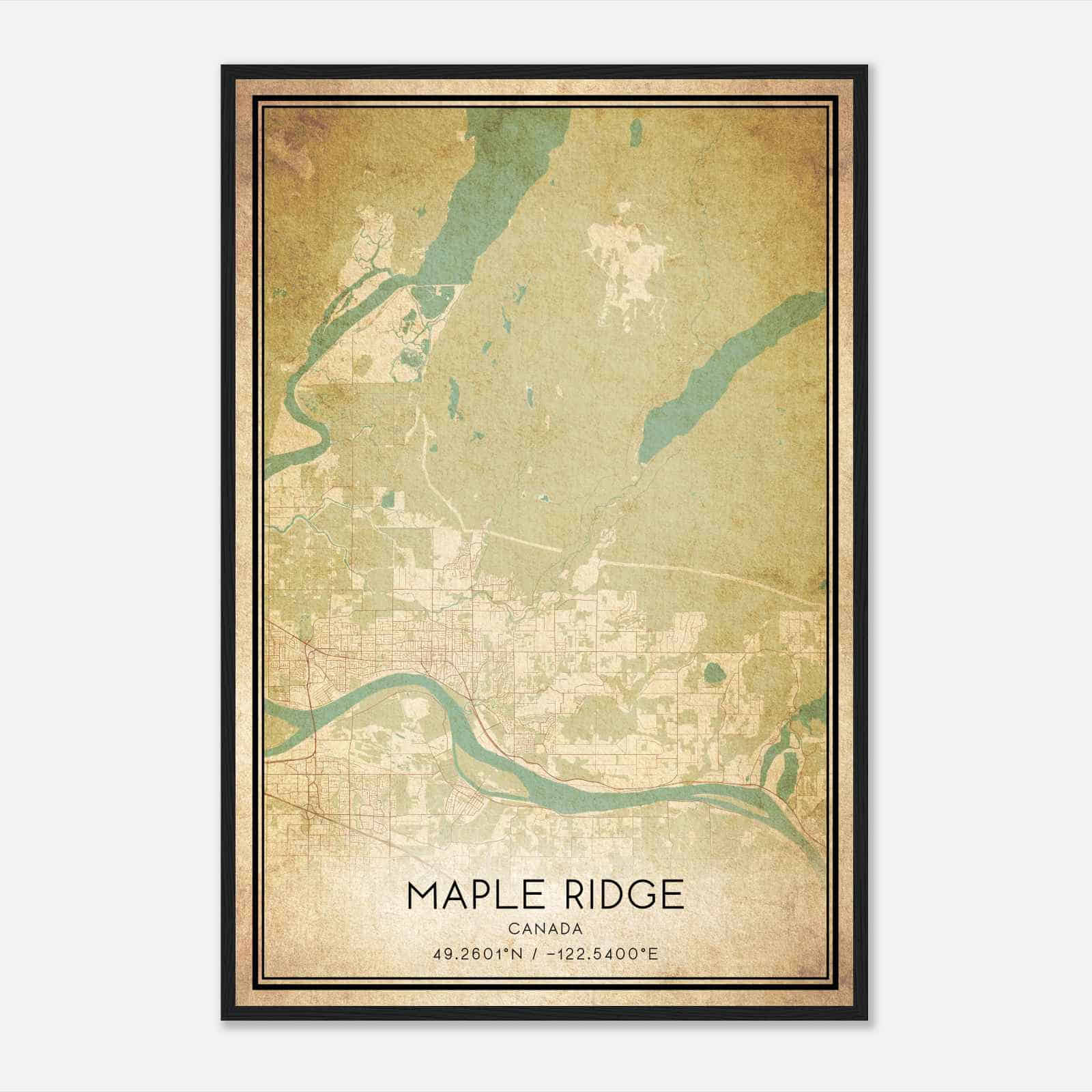 Vintage Maple Ridge Canada Map Poster, Maple Ridge City Road Wall Art Print