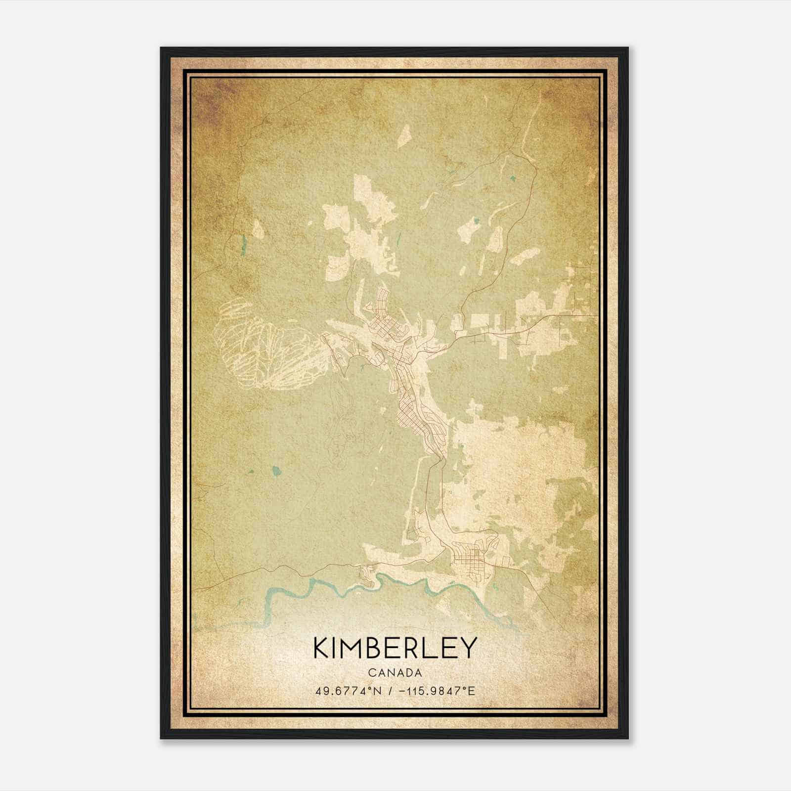Vintage Kimberley Canada Map Poster, Kimberley City Road Wall Art Print