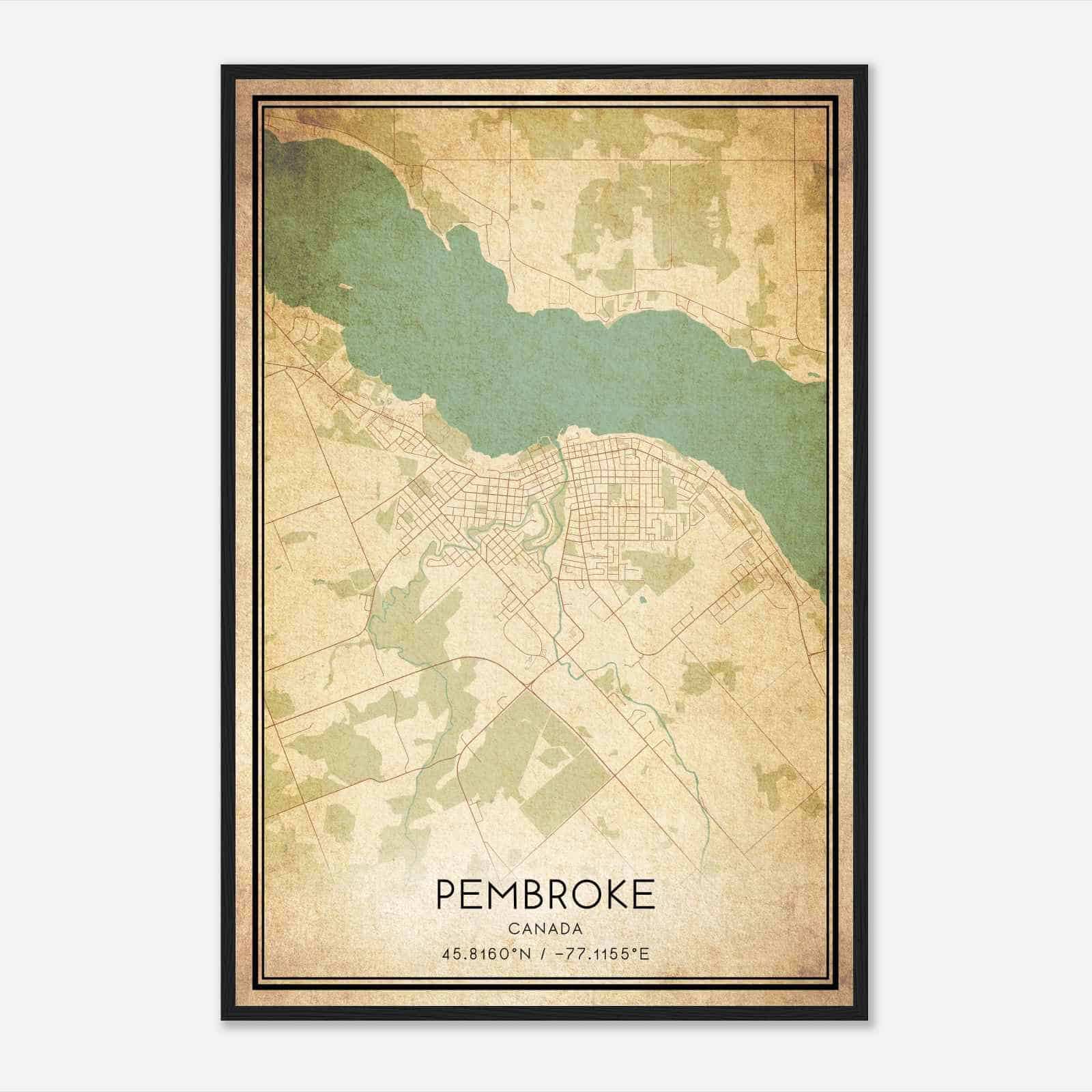 Vintage Pembroke Canada Map Poster, Pembroke City Road Wall Art Print