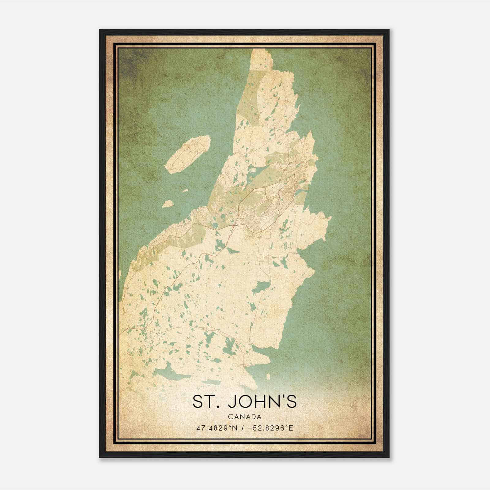 Vintage St. John’s Canada Map Poster, St. John’s City Road Wall Art Print