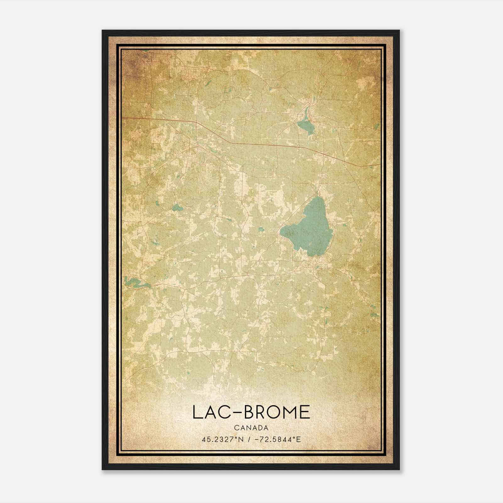 Vintage Lac-Brome Canada Map Poster, Lac-Brome City Road Wall Art Print