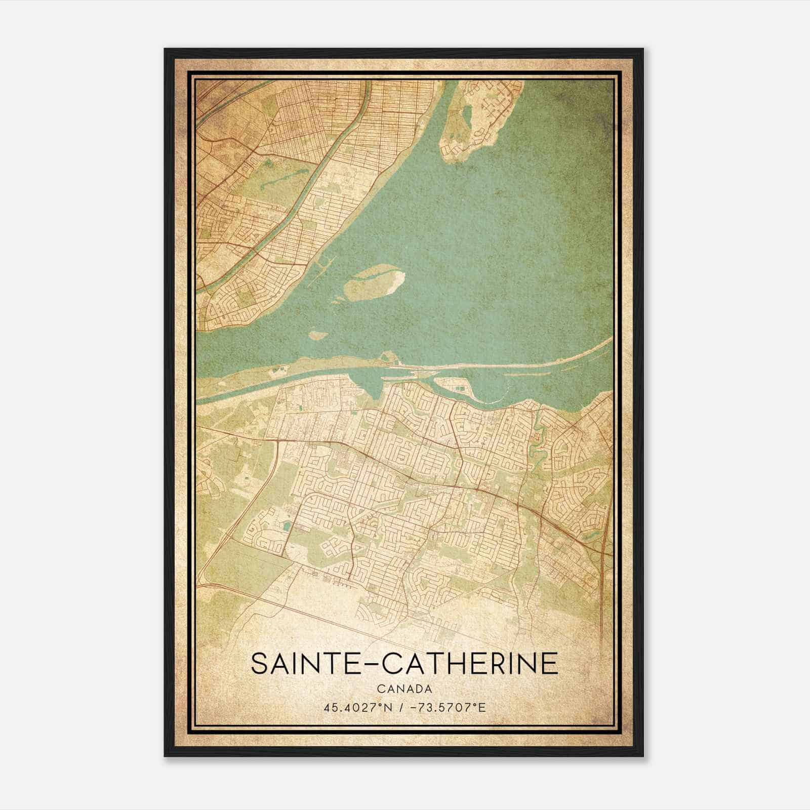 Vintage Sainte-Catherine Canada Map Poster, Sainte-Catherine City Road Wall Art Print