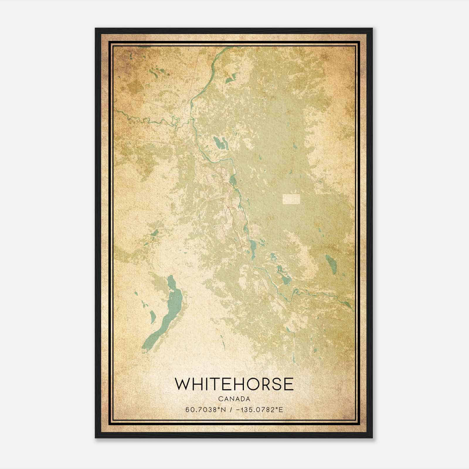 Vintage Whitehorse Canada Map Poster, Whitehorse City Road Wall Art Print