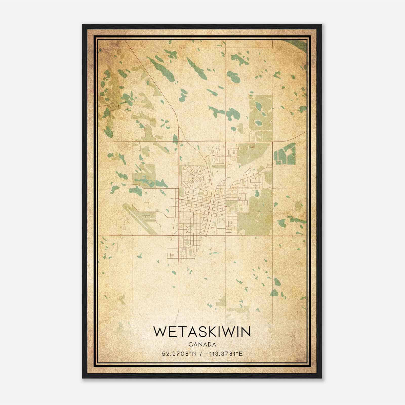 Vintage Wetaskiwin Canada Map Poster, Wetaskiwin City Road Wall Art Print