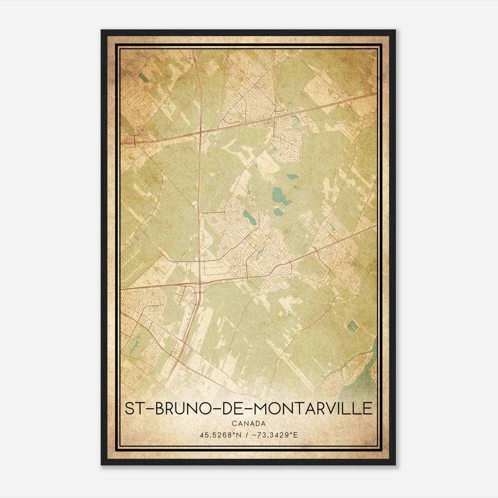 Vintage Saint-Bruno-de-Montarville Canada Map Poster, Saint-Bruno-de-Montarville City Road Wall Art Print