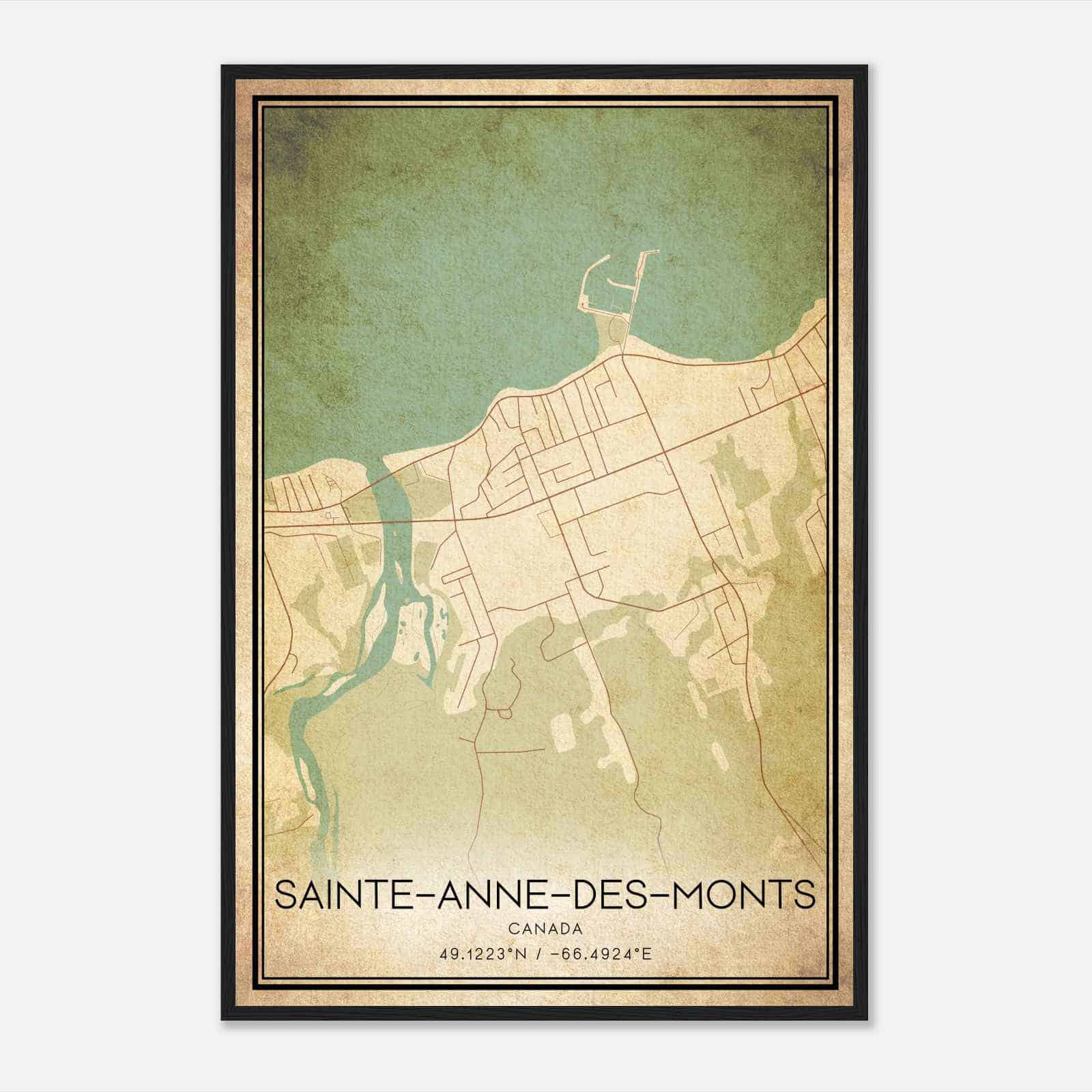 Vintage Sainte-Anne-des-Monts Canada Map Poster, Sainte-Anne-des-Monts City Road Wall Art Print
