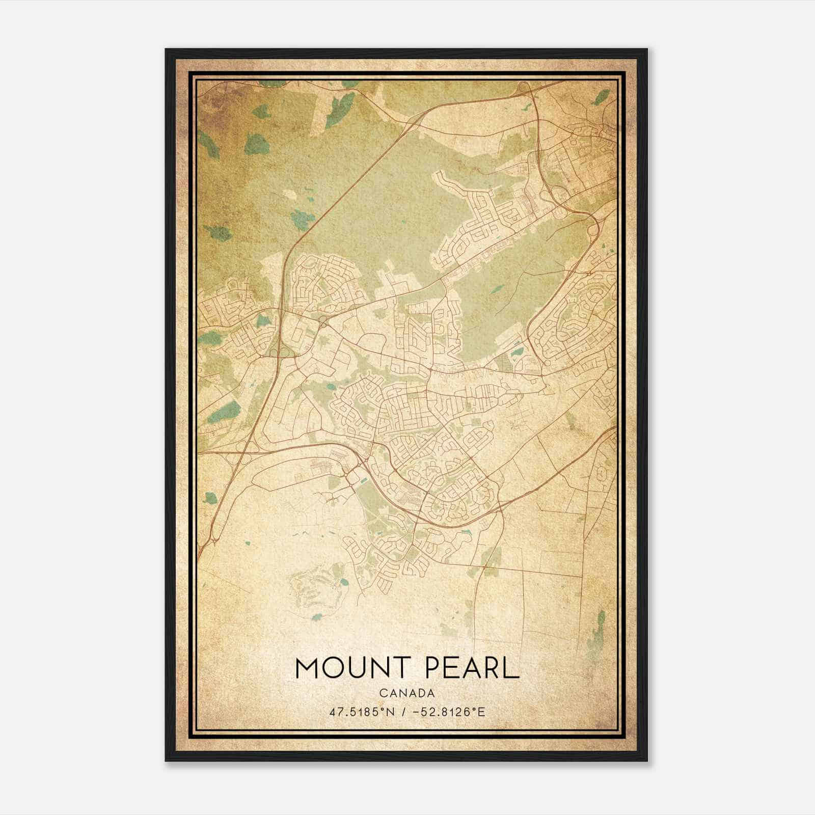 Vintage Mount Pearl Park Canada Map Poster, Mount Pearl Park City Road Wall Art Print