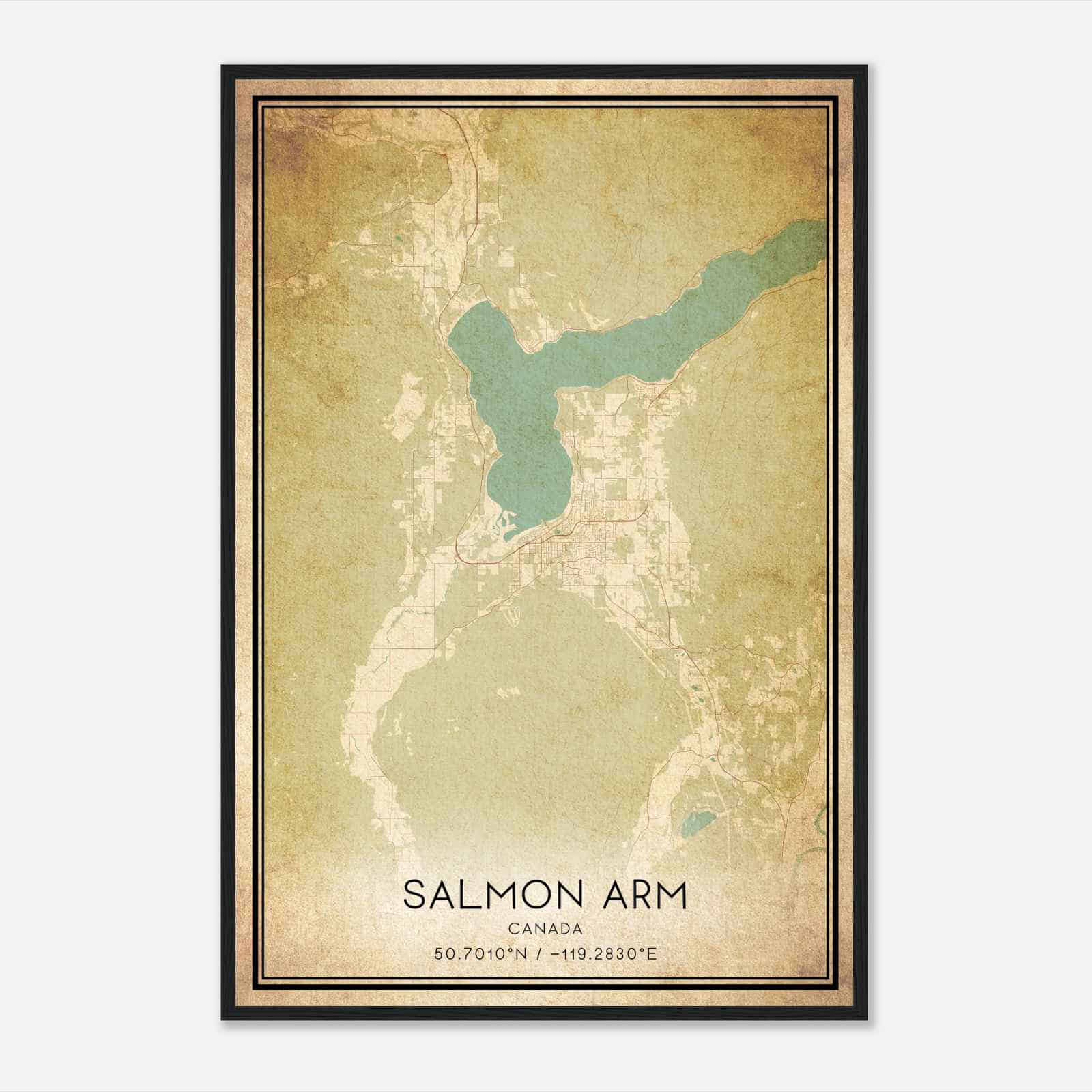 Vintage Salmon Arm Canada Map Poster, Salmon Arm City Road Wall Art Print