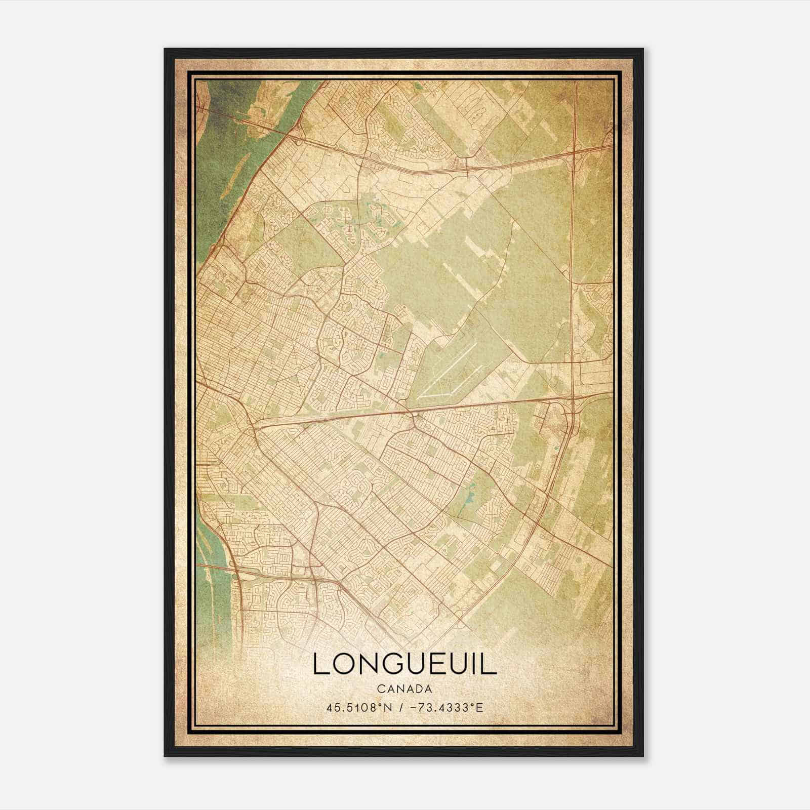 Vintage Longueuil Canada Map Poster, Longueuil City Road Wall Art Print