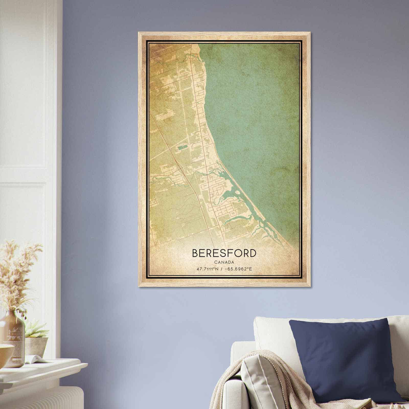 Vintage Beresford Canada Map Poster, Beresford City Road Wall Art Print
