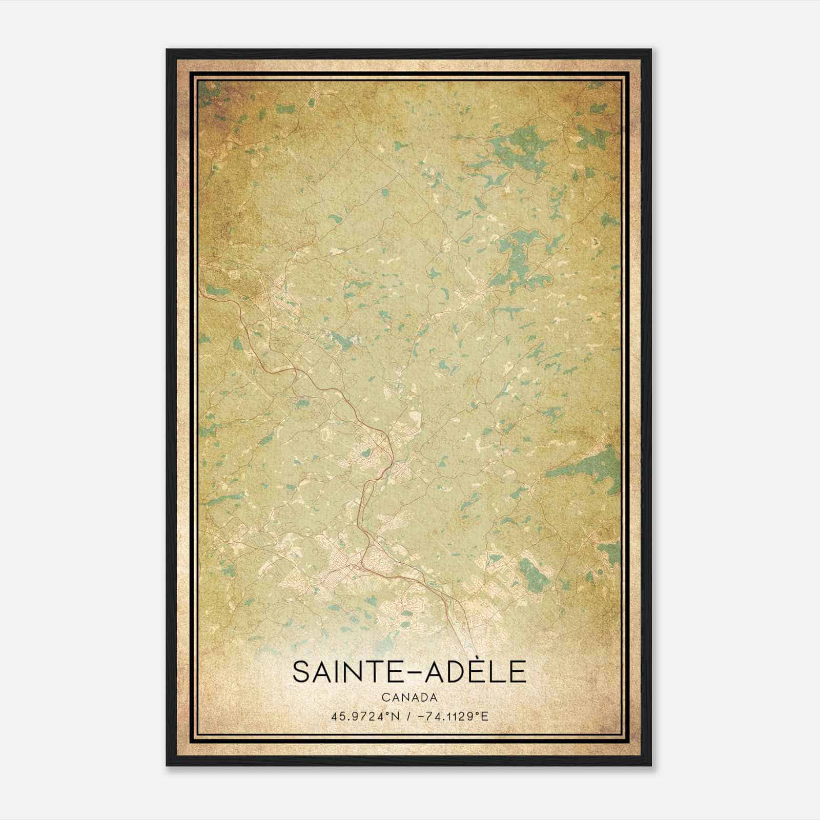 Vintage Sainte-Adele Canada Map Poster, Sainte-Adele City Road Wall Art Print