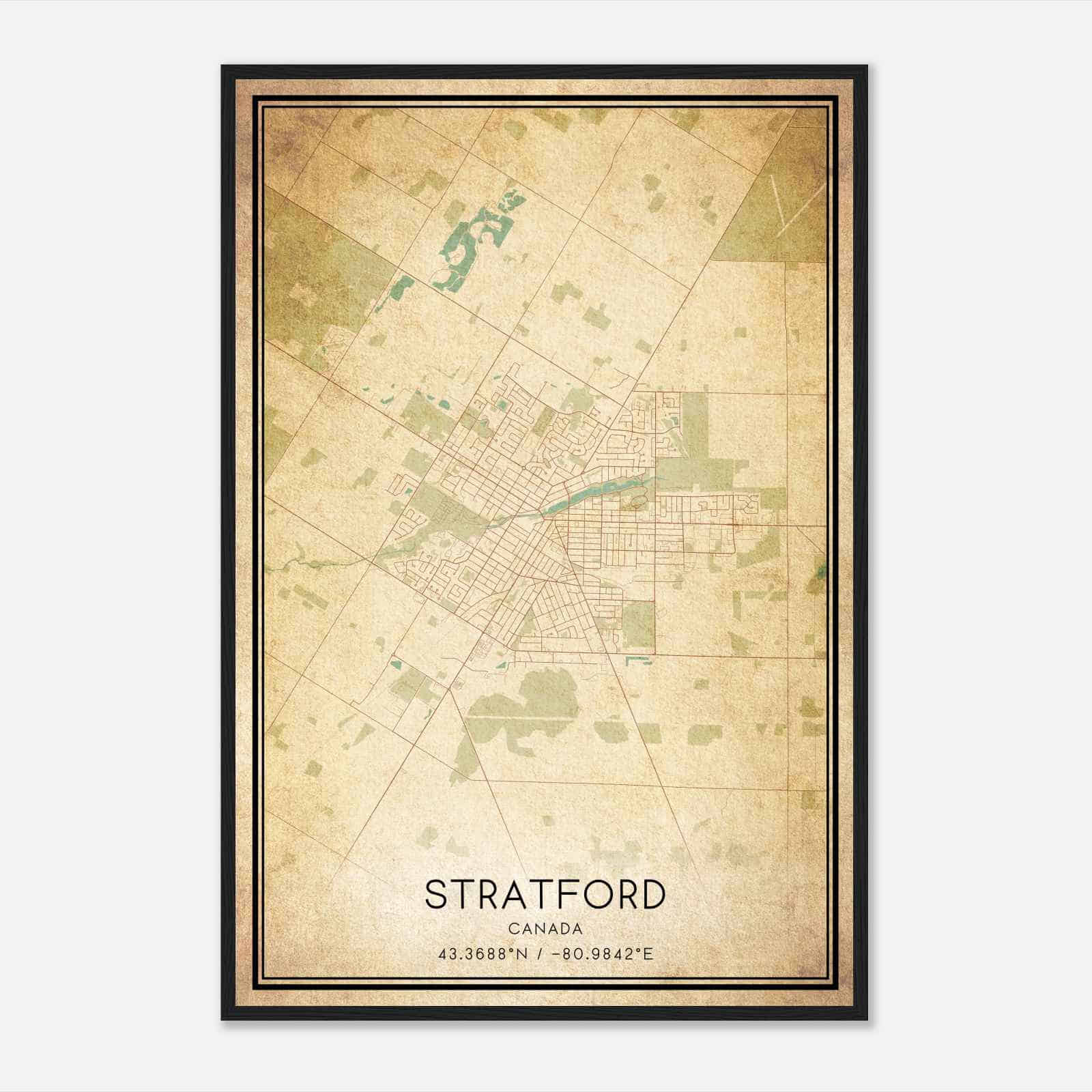 Vintage Stratford Canada Map Poster, Stratford City Road Wall Art Print