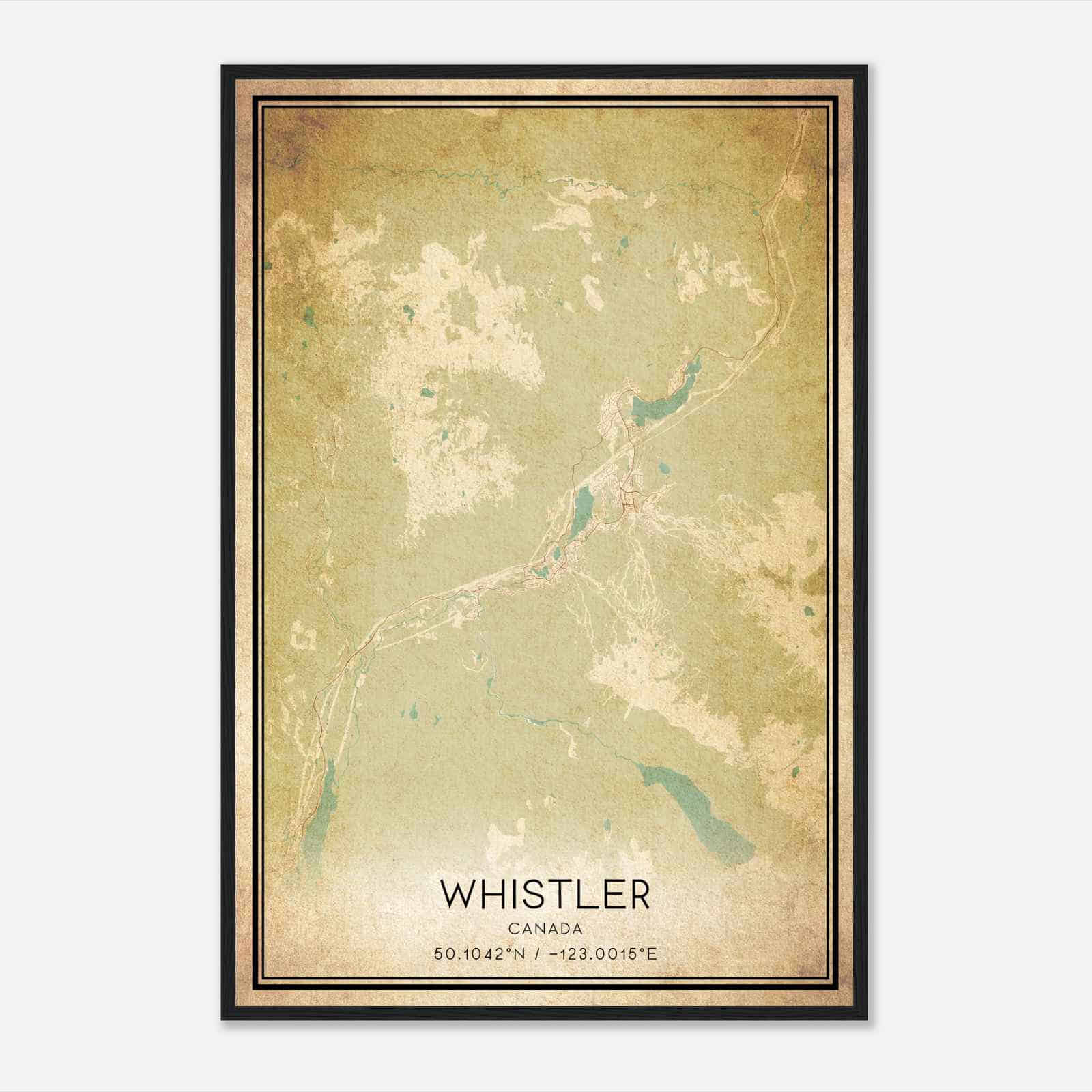 Vintage Whistler Canada Map Poster, Whistler City Road Wall Art Print