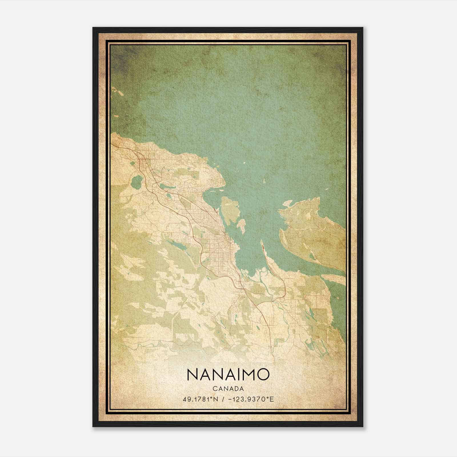 Vintage Nanaimo Canada Map Poster, Nanaimo City Road Wall Art Print