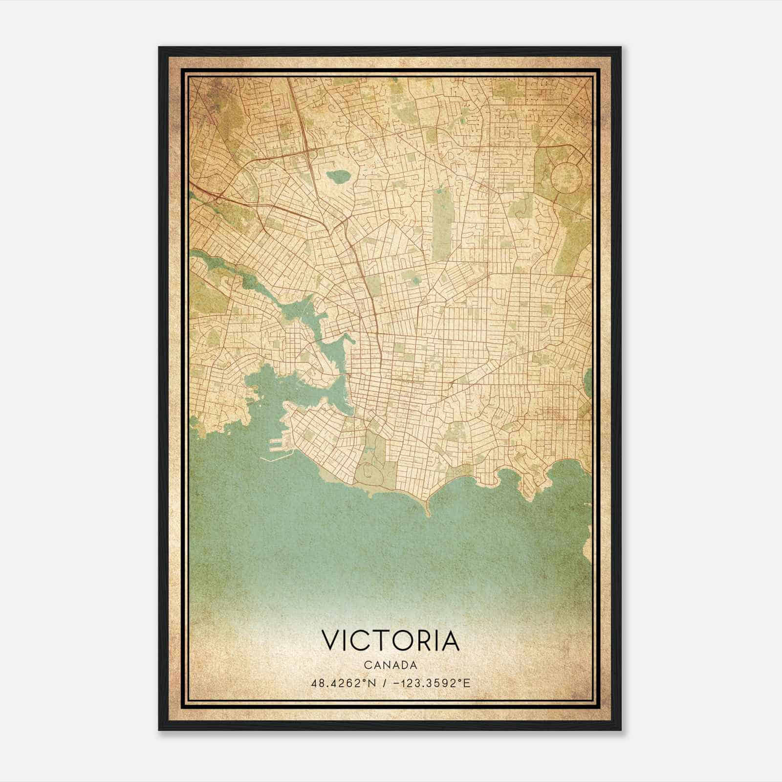 Vintage Victoria Canada Map Poster, Victoria City Road Wall Art Print