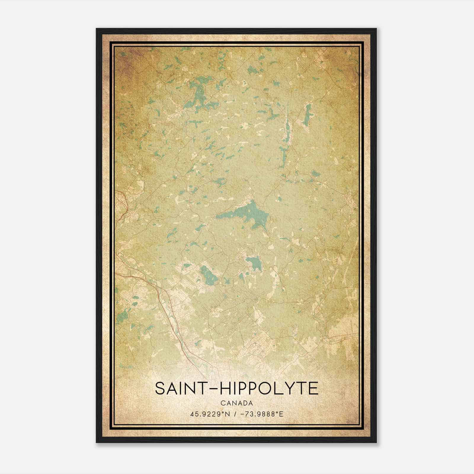 Vintage Saint-Hippolyte Canada Map Poster, Saint-Hippolyte City Road Wall Art Print