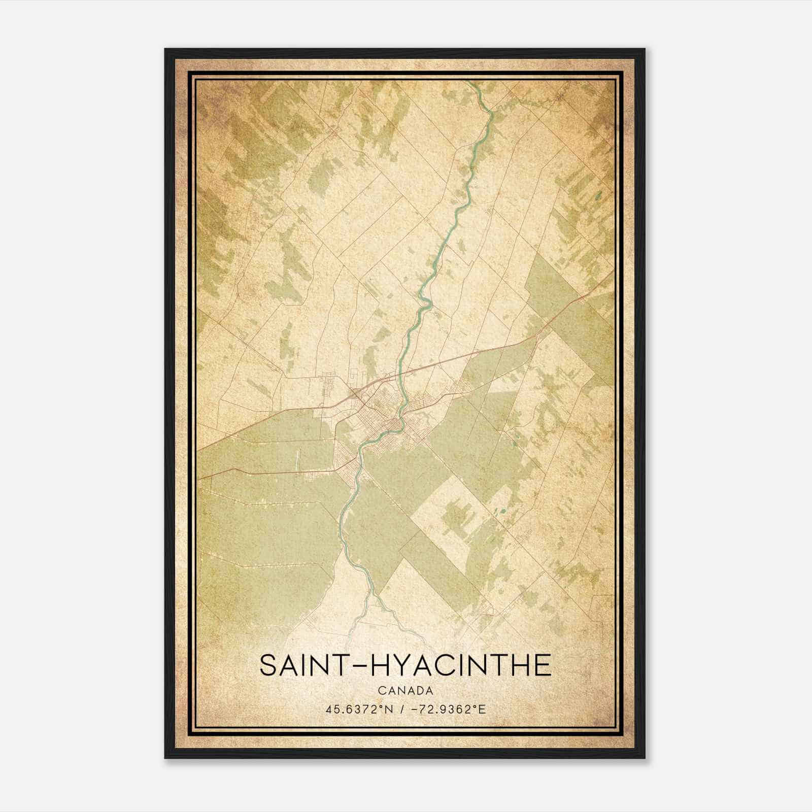 Vintage Saint-Hyacinthe Canada Map Poster, Saint-Hyacinthe City Road Wall Art Print