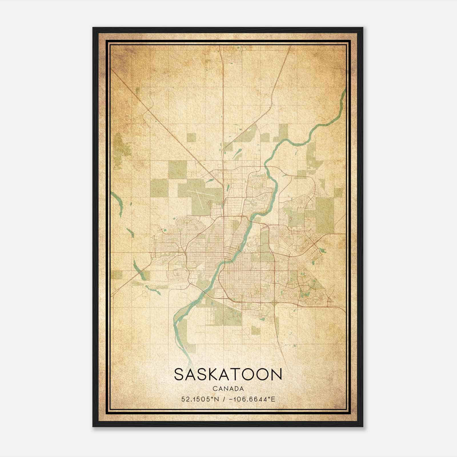Vintage Saskatoon Canada Map Poster, Saskatoon City Road Wall Art Print