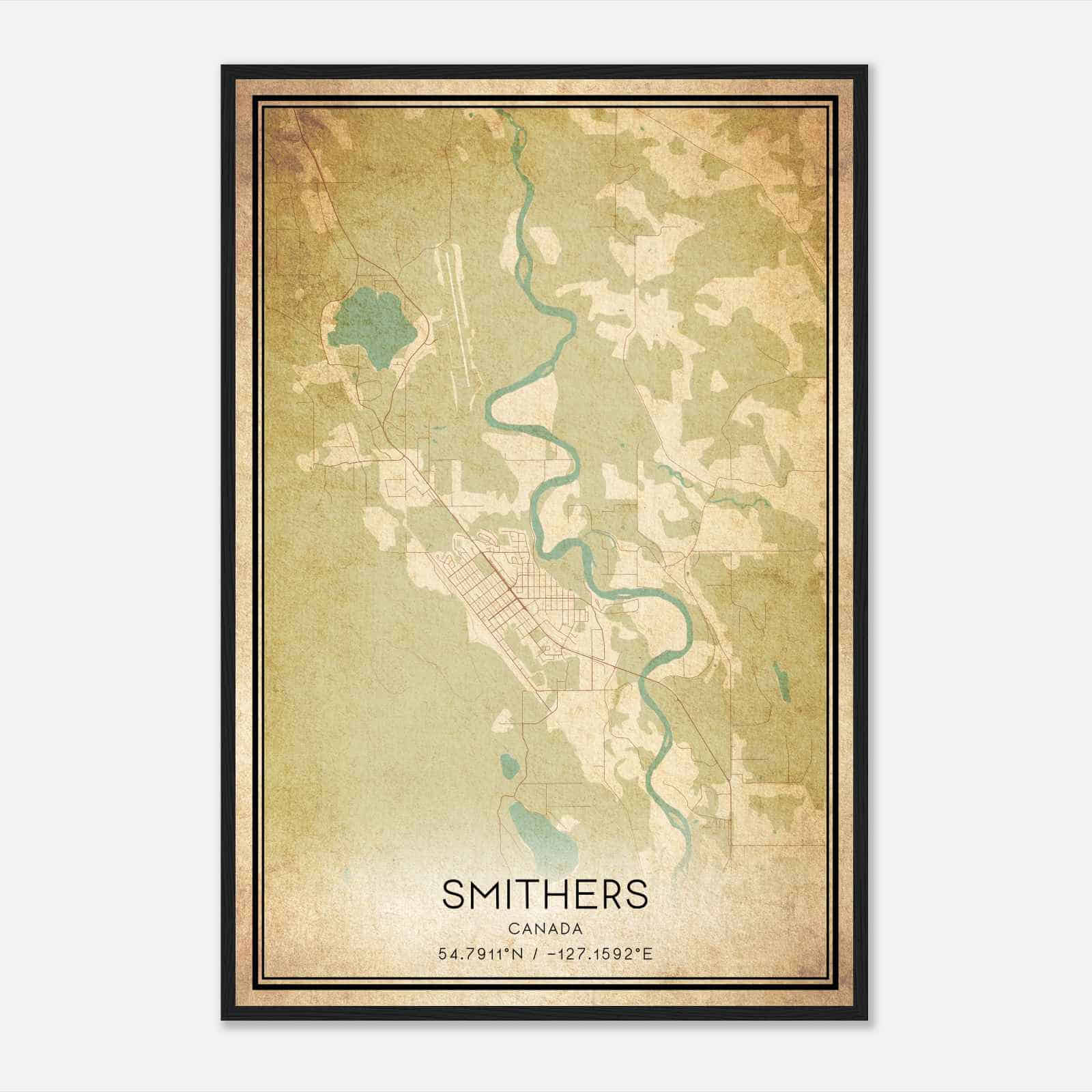 Vintage Smithers Canada Map Poster, Smithers City Road Wall Art Print