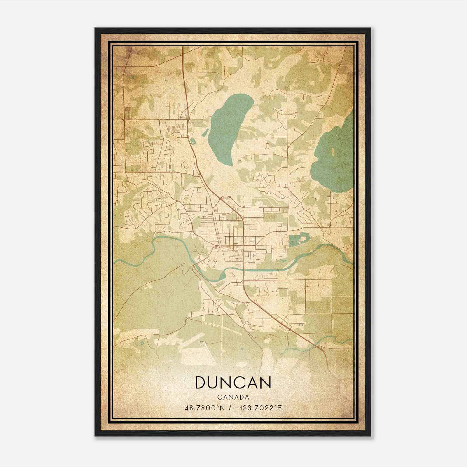 Vintage Duncan Canada Map Poster, Duncan City Road Wall Art Print