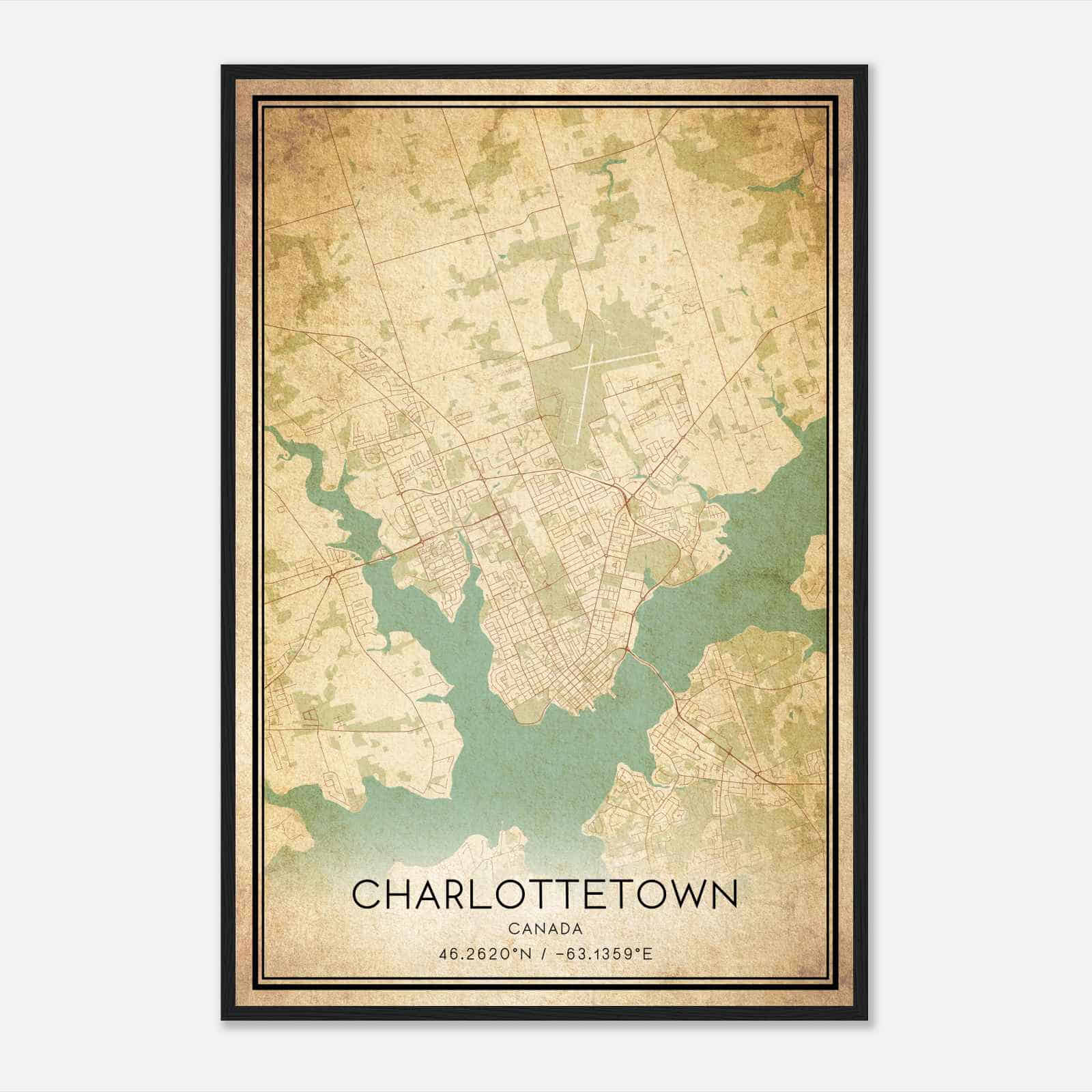 Vintage Charlottetown Canada Map Poster, Charlottetown City Road Wall Art Print