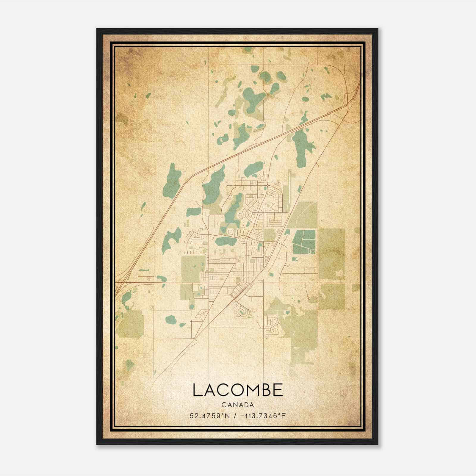 Vintage Lacombe Canada Map Poster, Lacombe City Road Wall Art Print