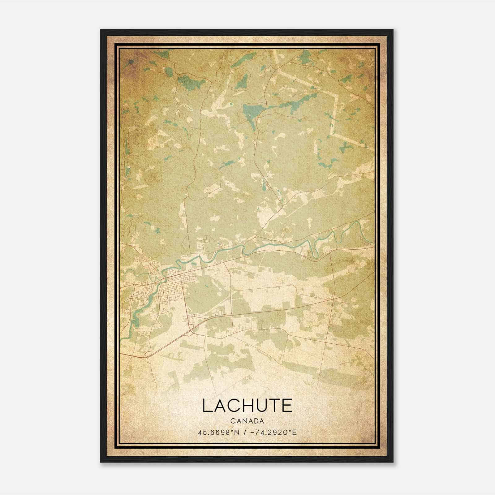 Vintage Lachute Canada Map Poster, Lachute City Road Wall Art Print
