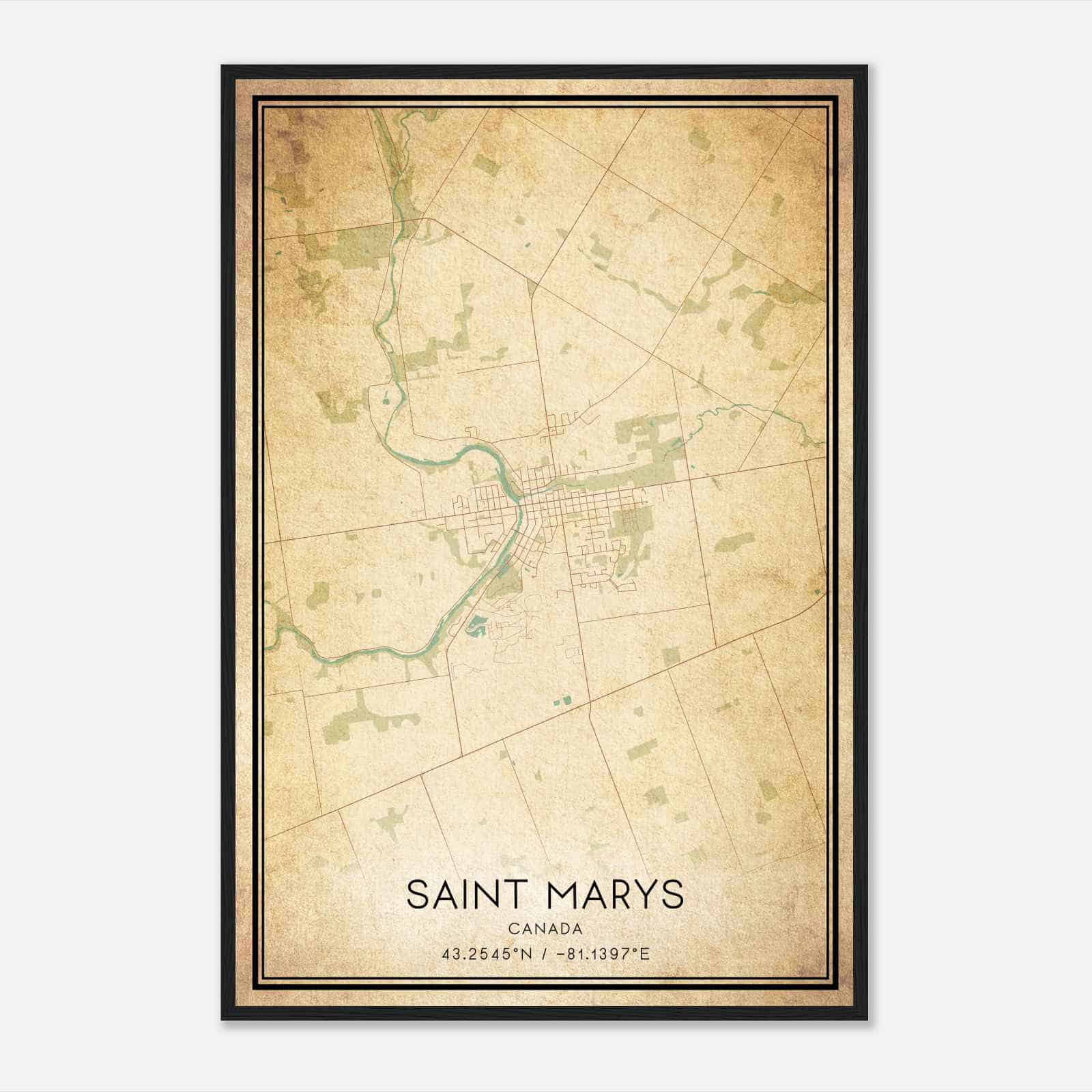 Vintage St. Marys Canada Map Poster, St. Marys City Road Wall Art Print