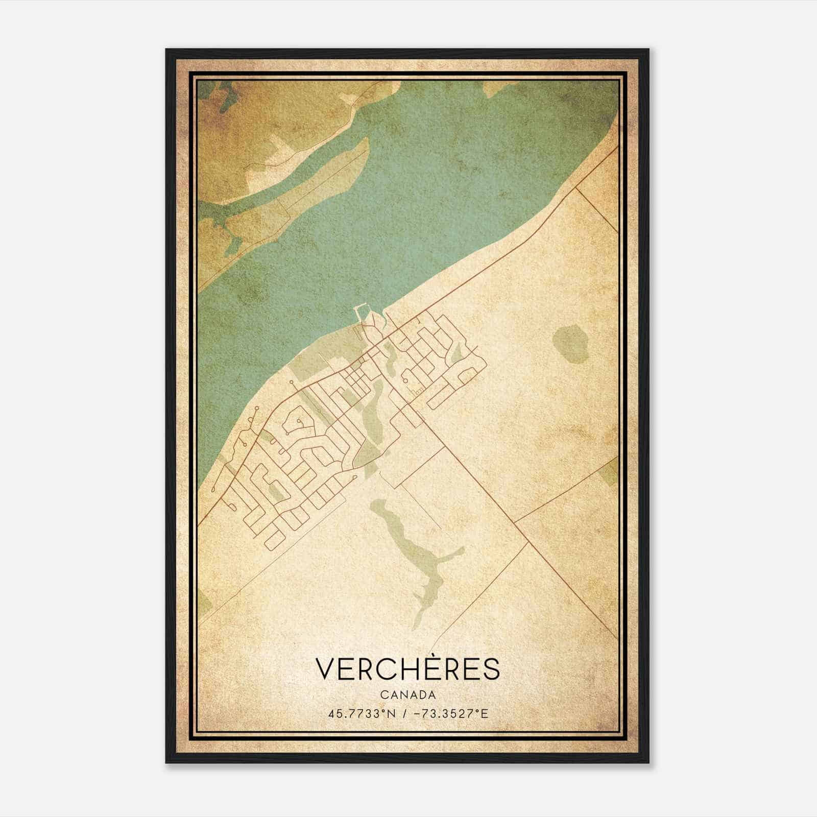 Vintage Vercheres Canada Map Poster, Vercheres City Road Wall Art Print