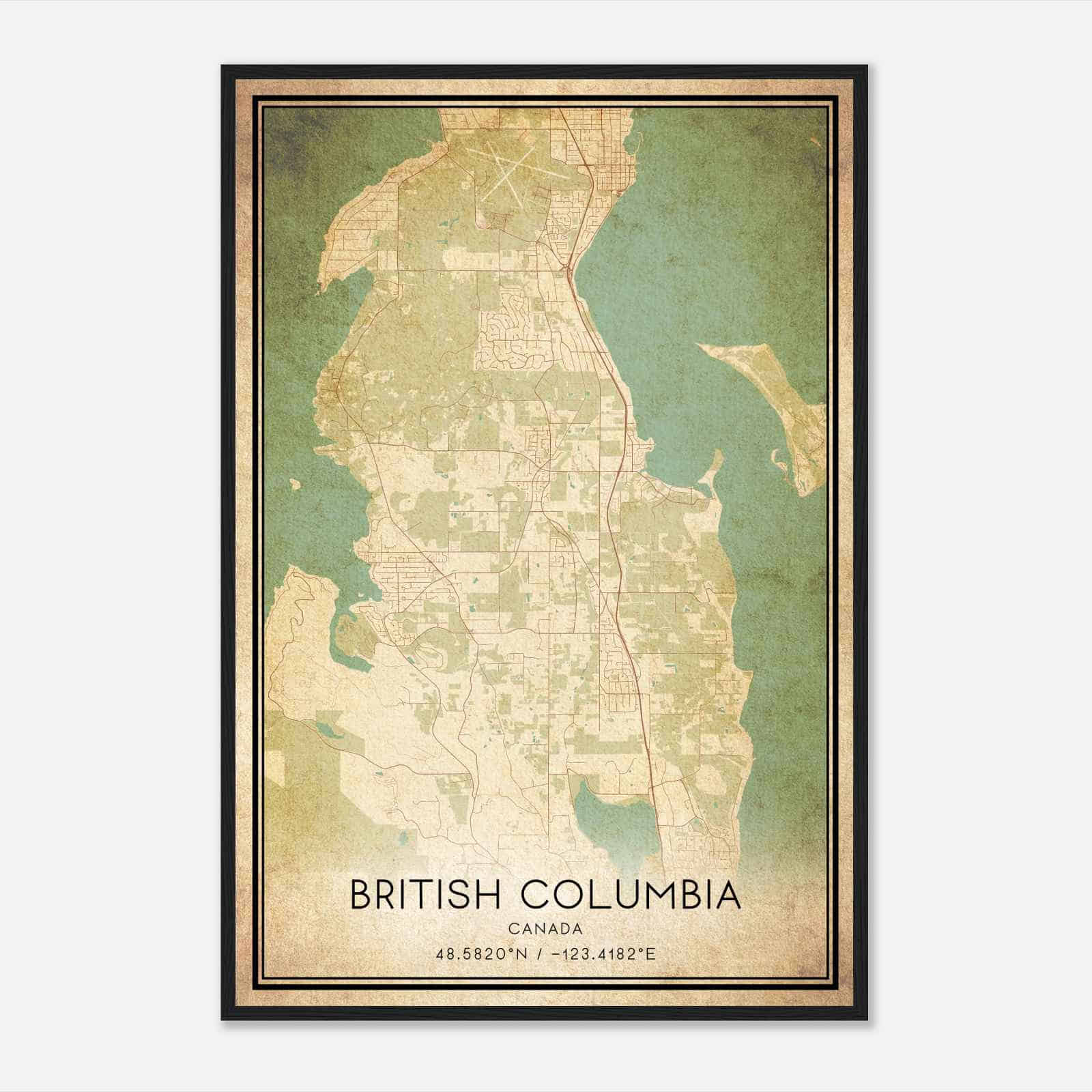 Vintage Central Saanich Canada Map Poster, Central Saanich City Road Wall Art Print