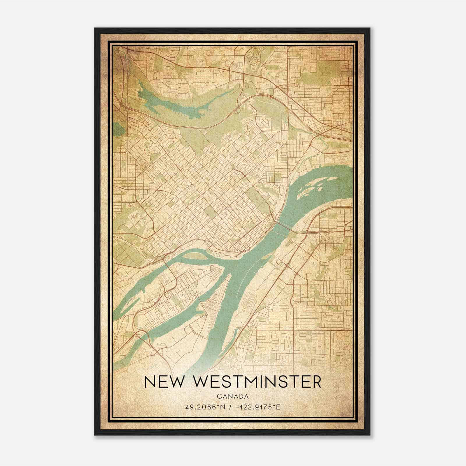 Vintage New Westminster Canada Map Poster, New Westminster City Road Wall Art Print