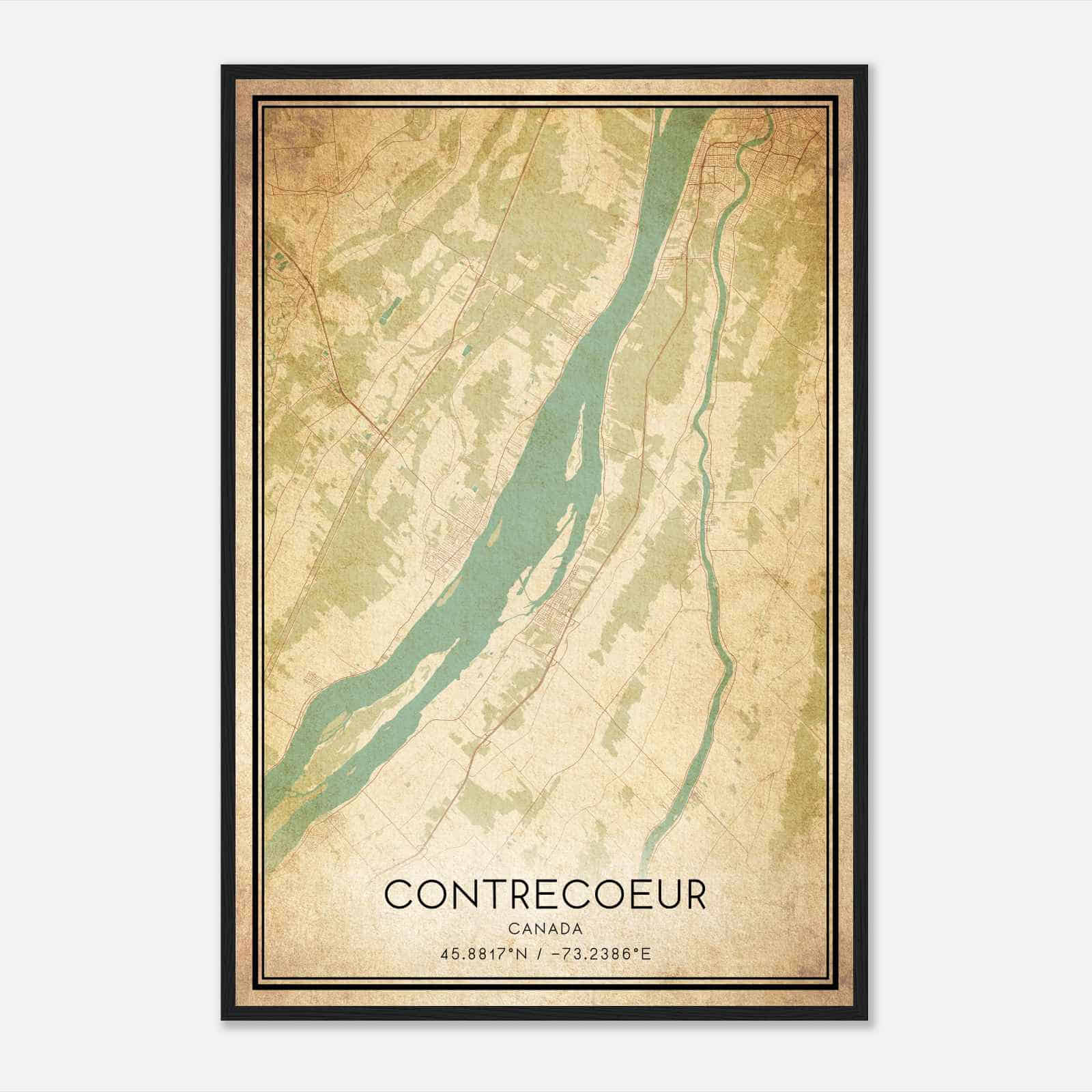 Vintage Contrecoeur Canada Map Poster, Contrecoeur City Road Wall Art Print