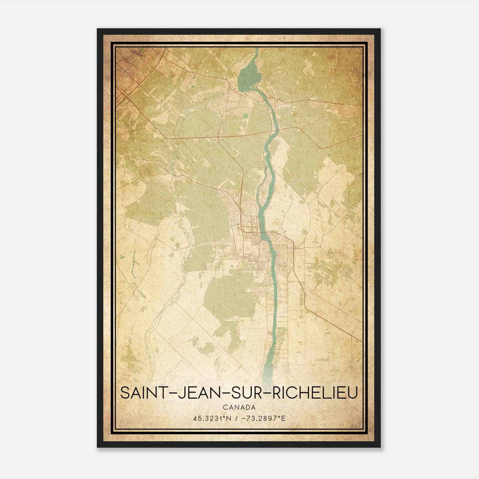 Vintage Saint-Jean-sur-Richelieu Canada Map Poster, Saint-Jean-sur-Richelieu City Road Wall Art Print