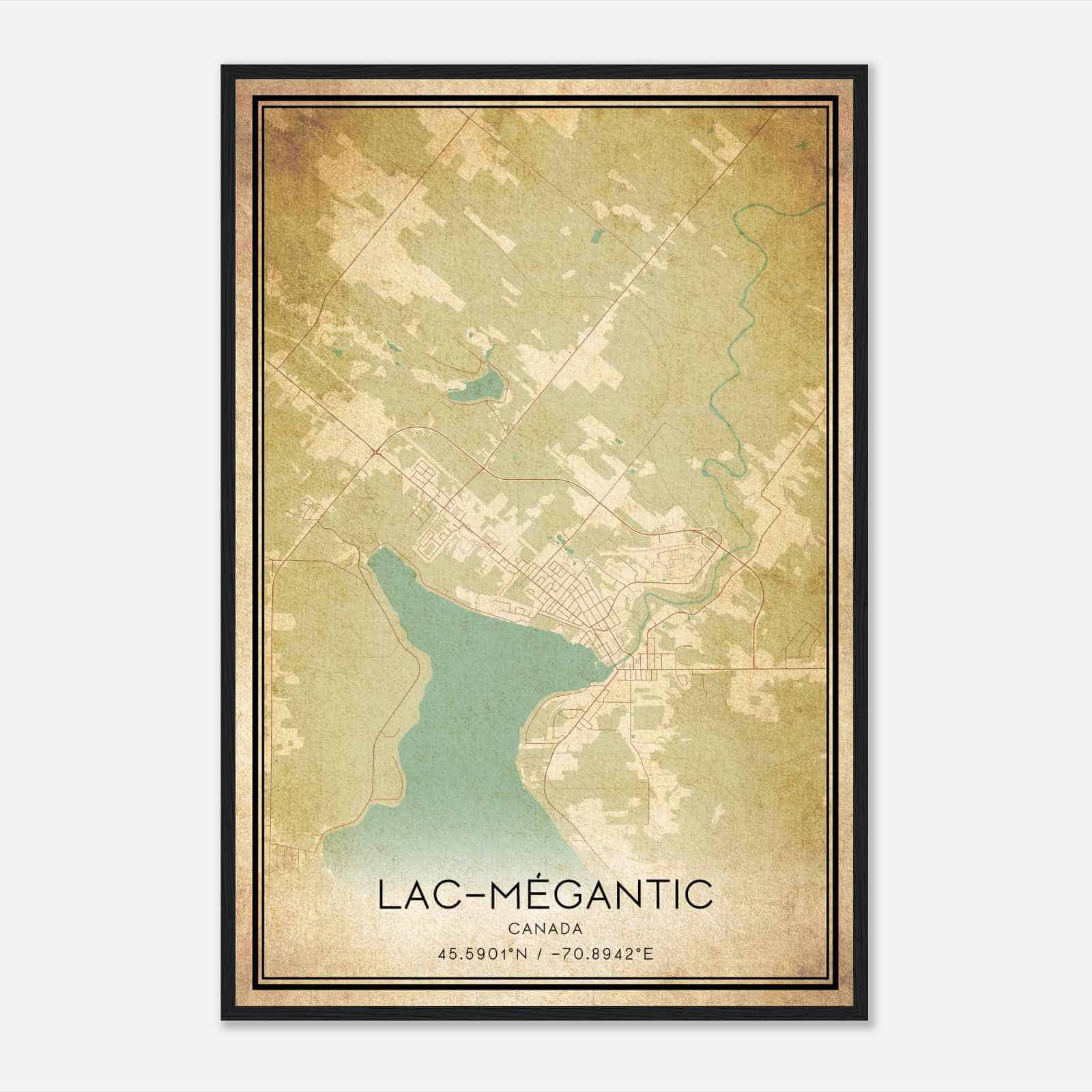 Vintage Lac-Megantic Canada Map Poster, Lac-Megantic City Road Wall Art Print