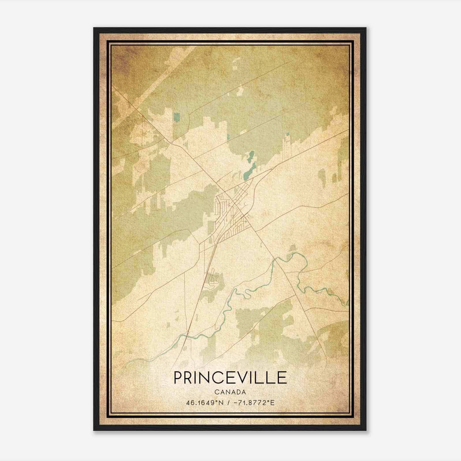 Vintage Princeville Canada Map Poster, Princeville City Road Wall Art Print