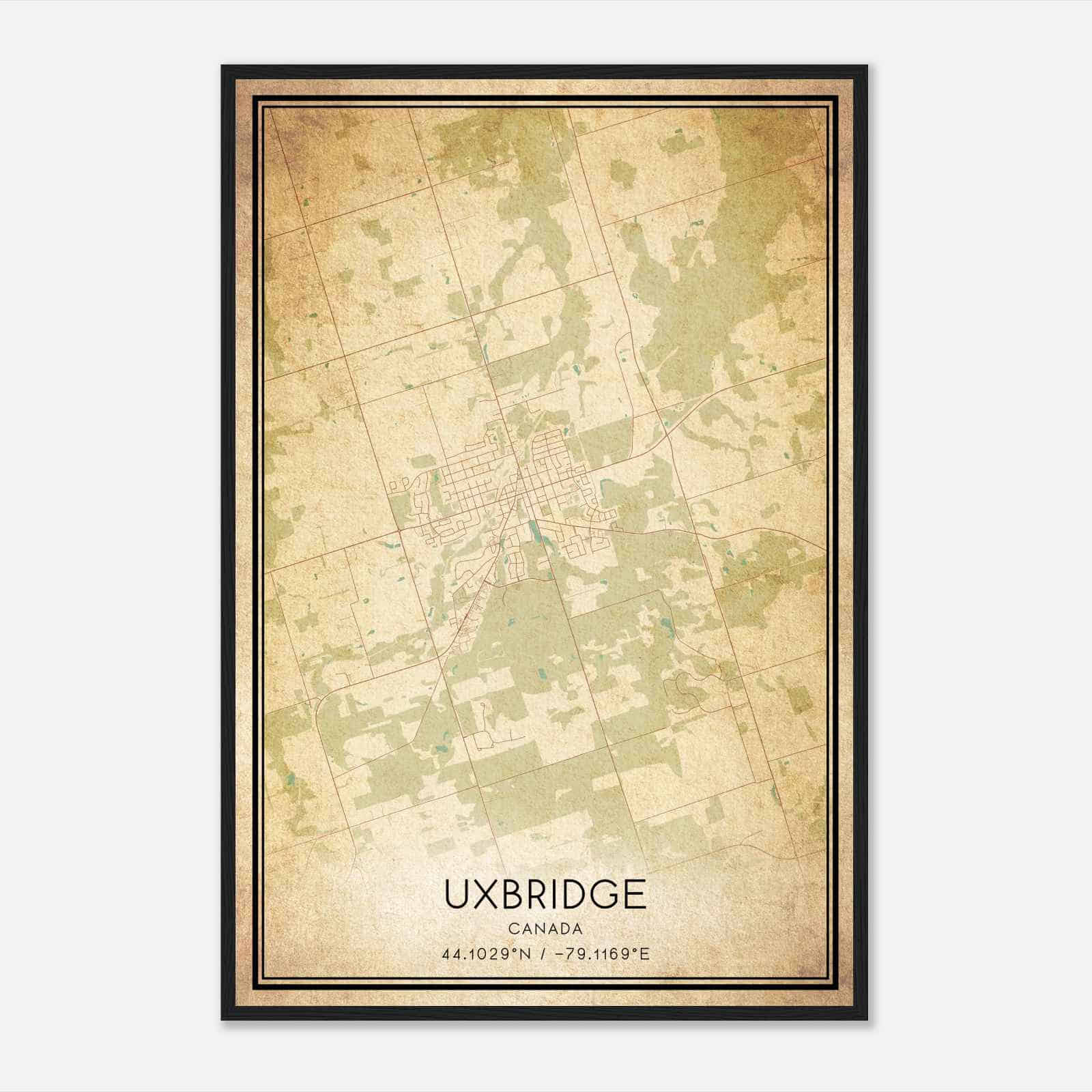 Vintage Uxbridge Canada Map Poster, Uxbridge City Road Wall Art Print