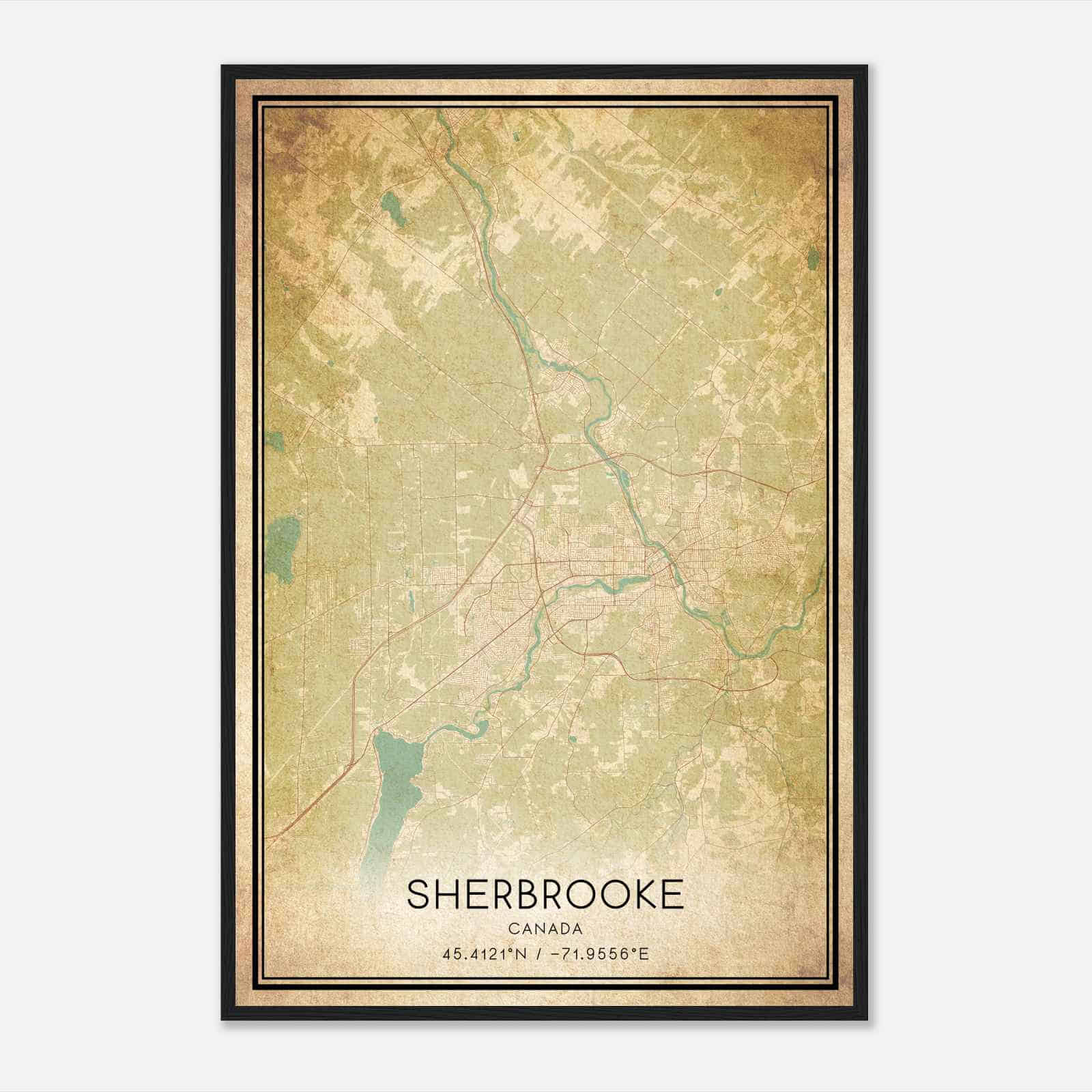 Vintage Sherbrooke Canada Map Poster, Sherbrooke City Road Wall Art Print