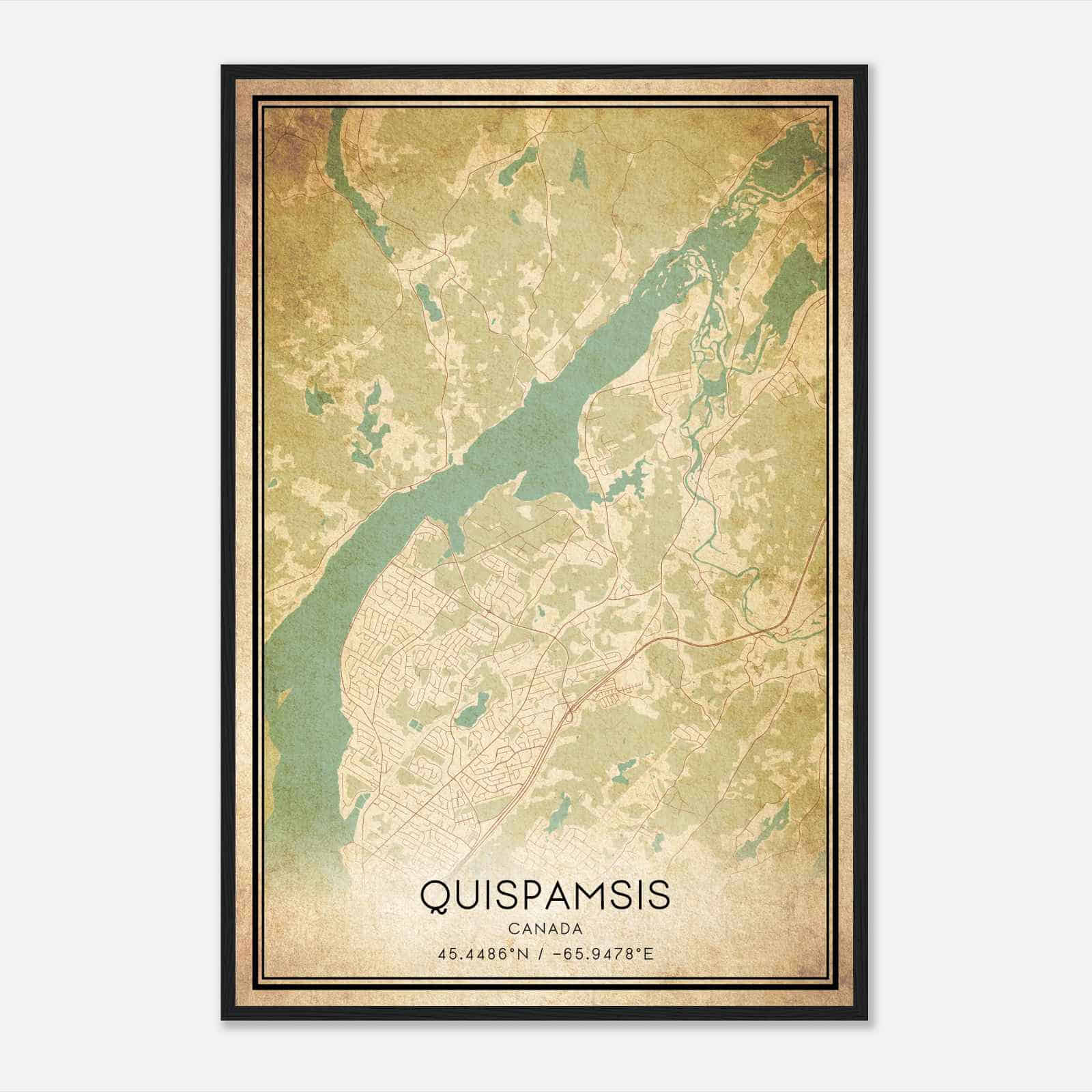 Vintage Quispamsis Canada Map Poster, Quispamsis City Road Wall Art Print