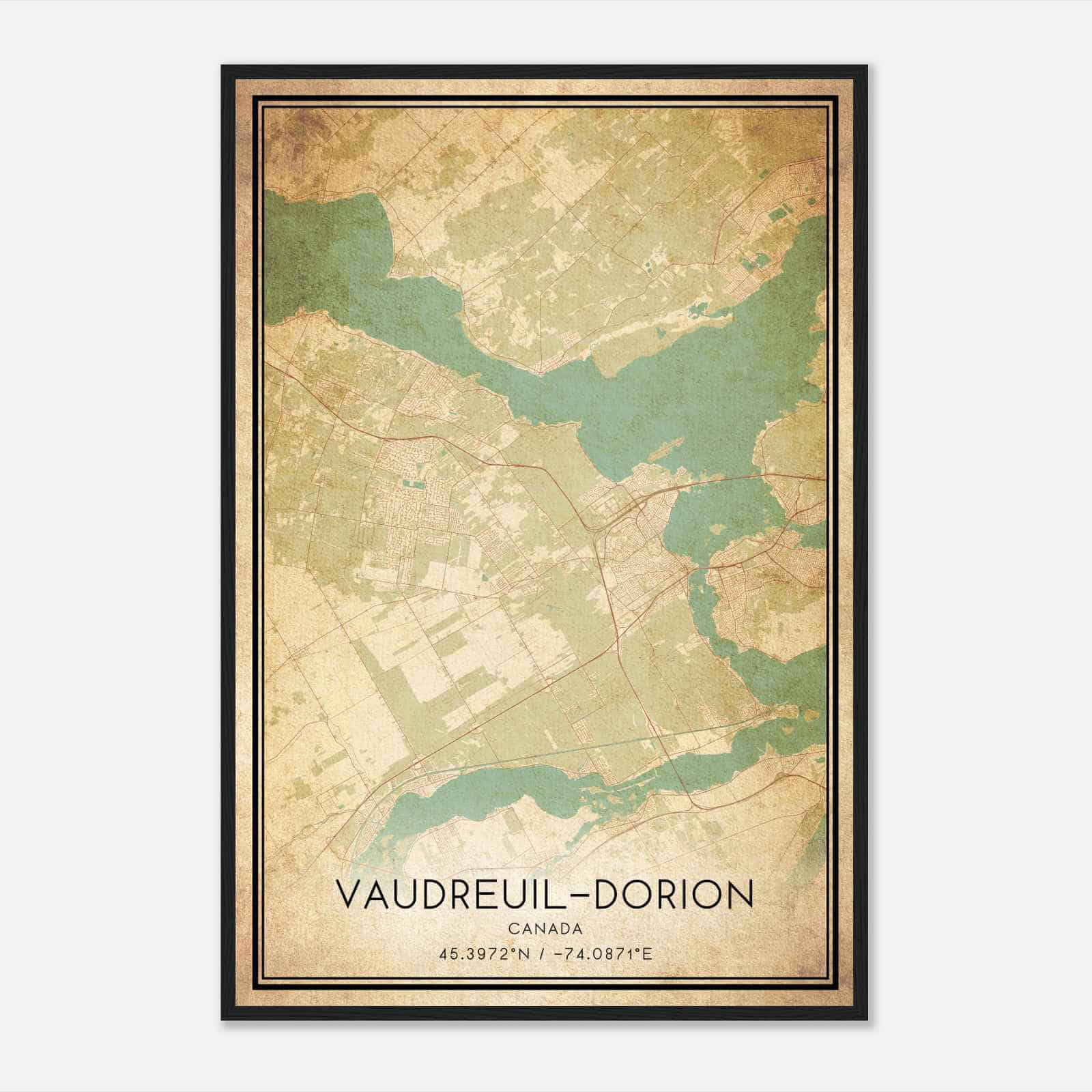 Vintage Vaudreuil-Dorion Canada Map Poster, Vaudreuil-Dorion City Road Wall Art Print