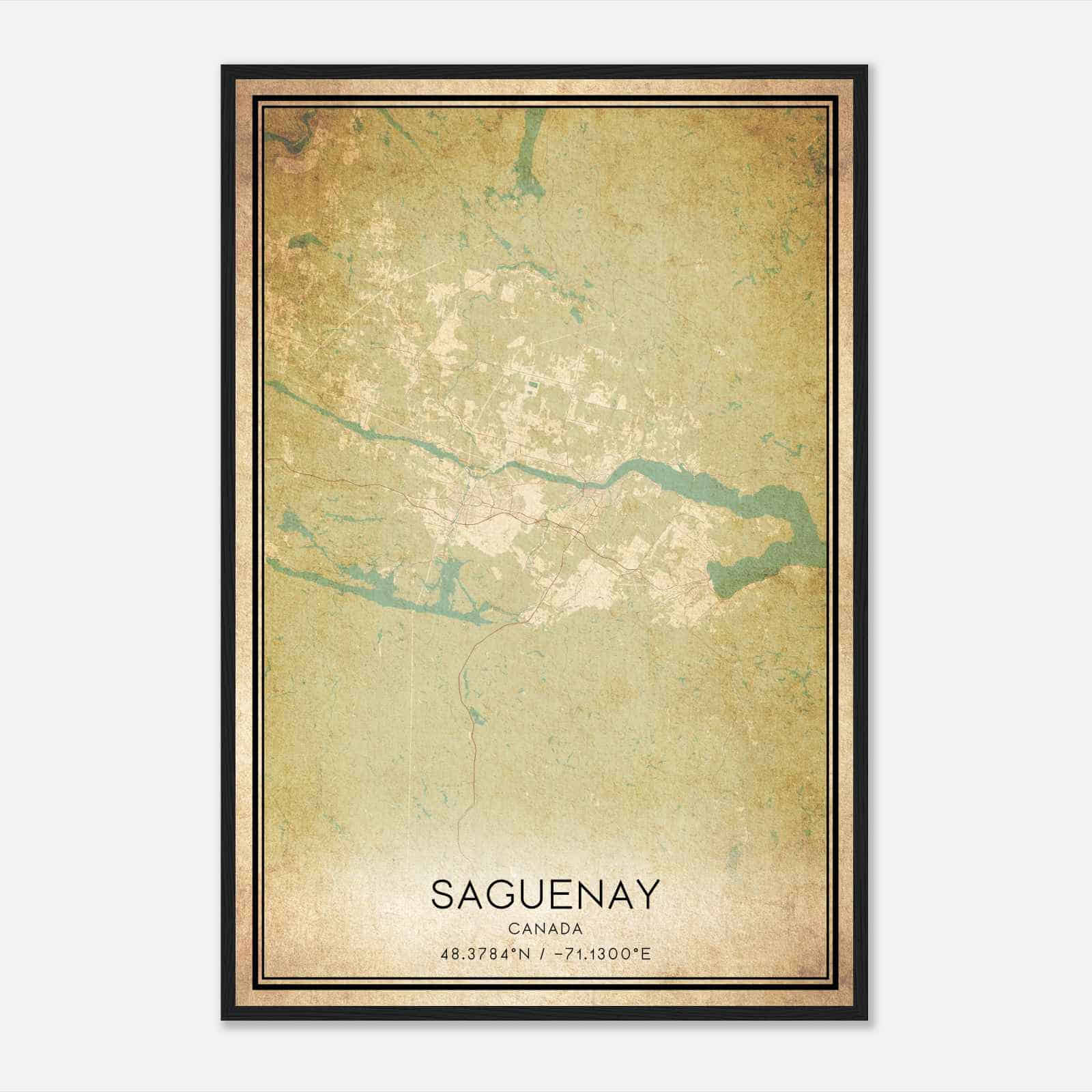 Vintage Saguenay Canada Map Poster, Saguenay City Road Wall Art Print