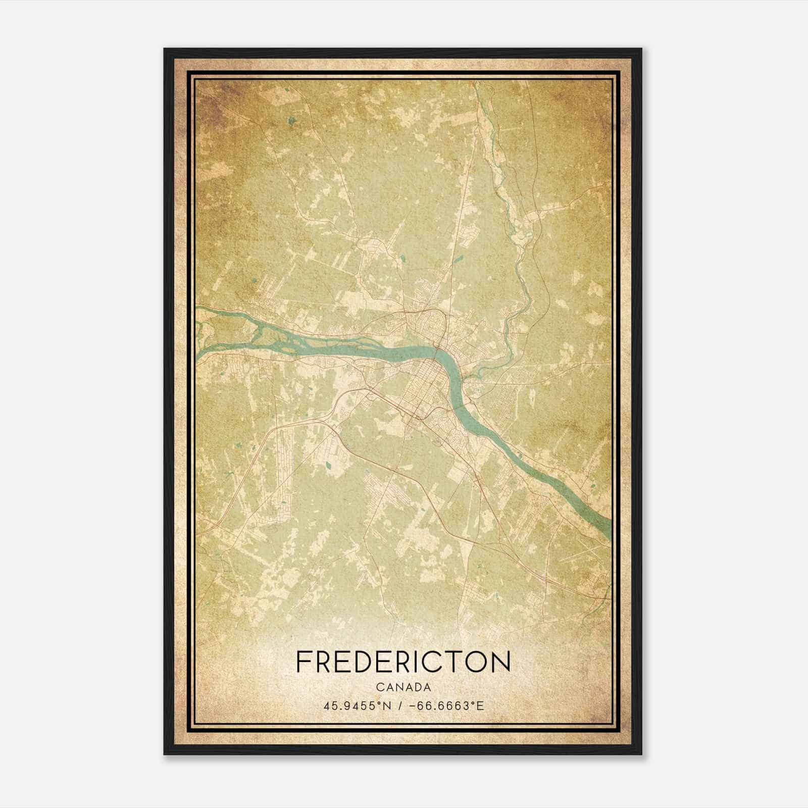 Vintage Fredericton Canada Map Poster, Fredericton City Road Wall Art Print