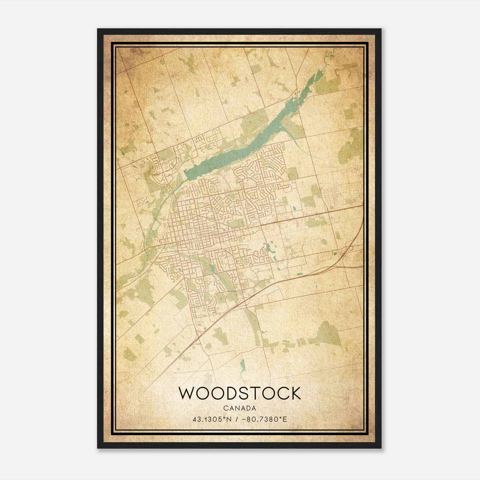 Vintage Woodstock Canada Map Poster, Woodstock City Road Wall Art Print Vintage Woodstock Canada Map Poster, Woodstock City Road Wall Art Print